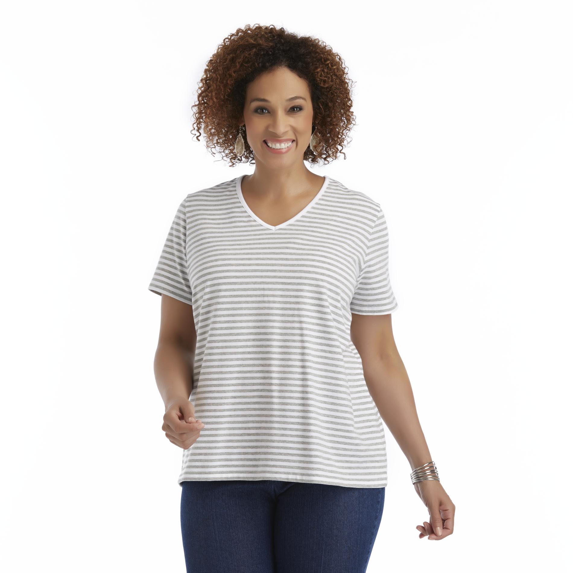 Basic Editions Women's Plus Short-Sleeve T-Shirt - Striped
