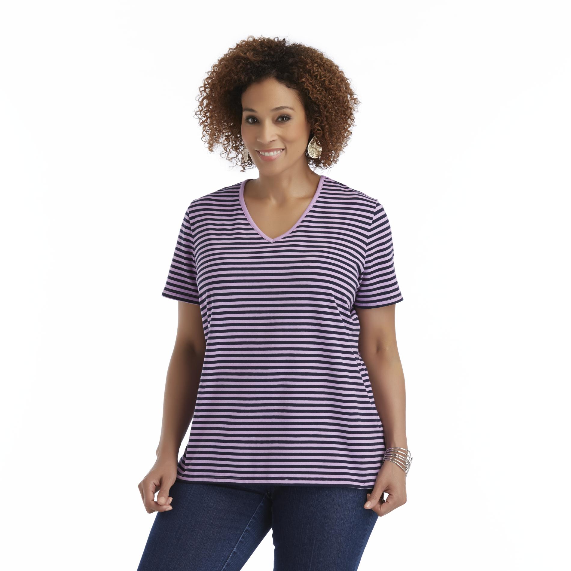 Basic Editions Women's Plus Short-Sleeve T-Shirt - Striped