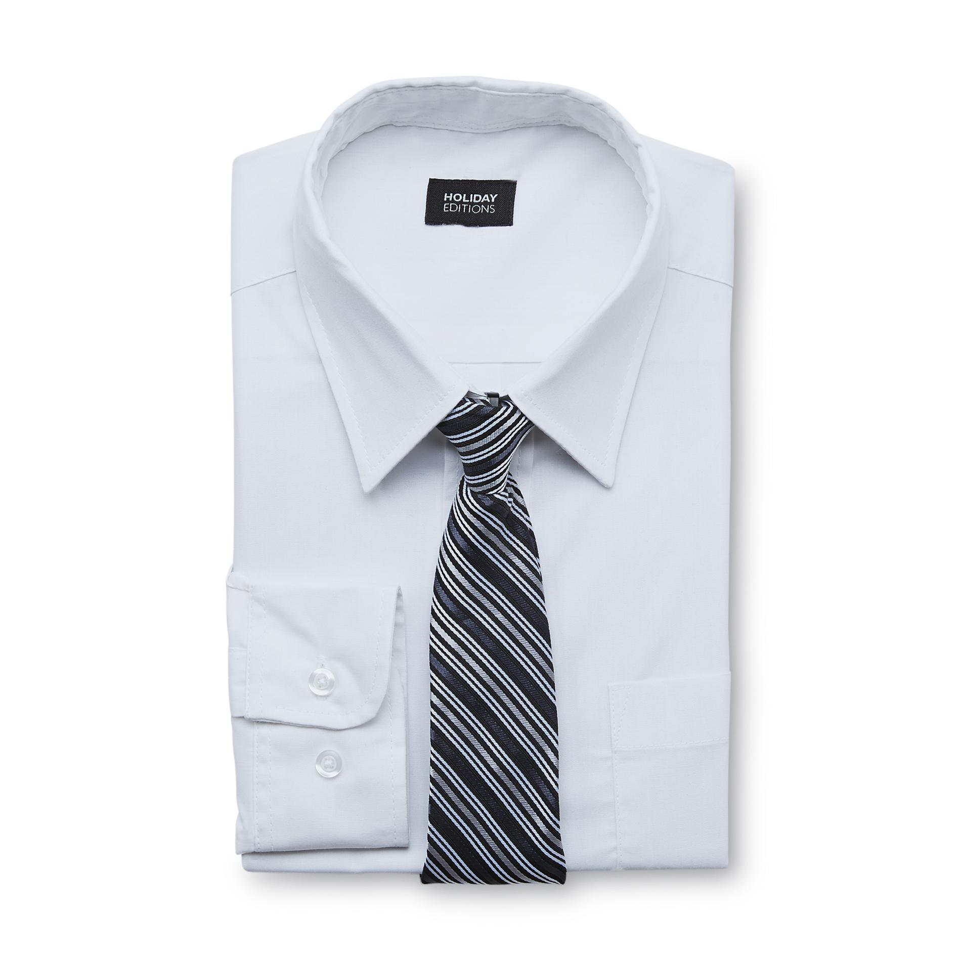 Holiday Editions Boy's Dress Shirt & Clip-On Necktie - Striped