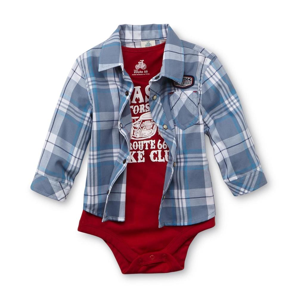 Route 66 Baby Newborn Boy's Plaid Shirt & Bodysuit - Motorcycle