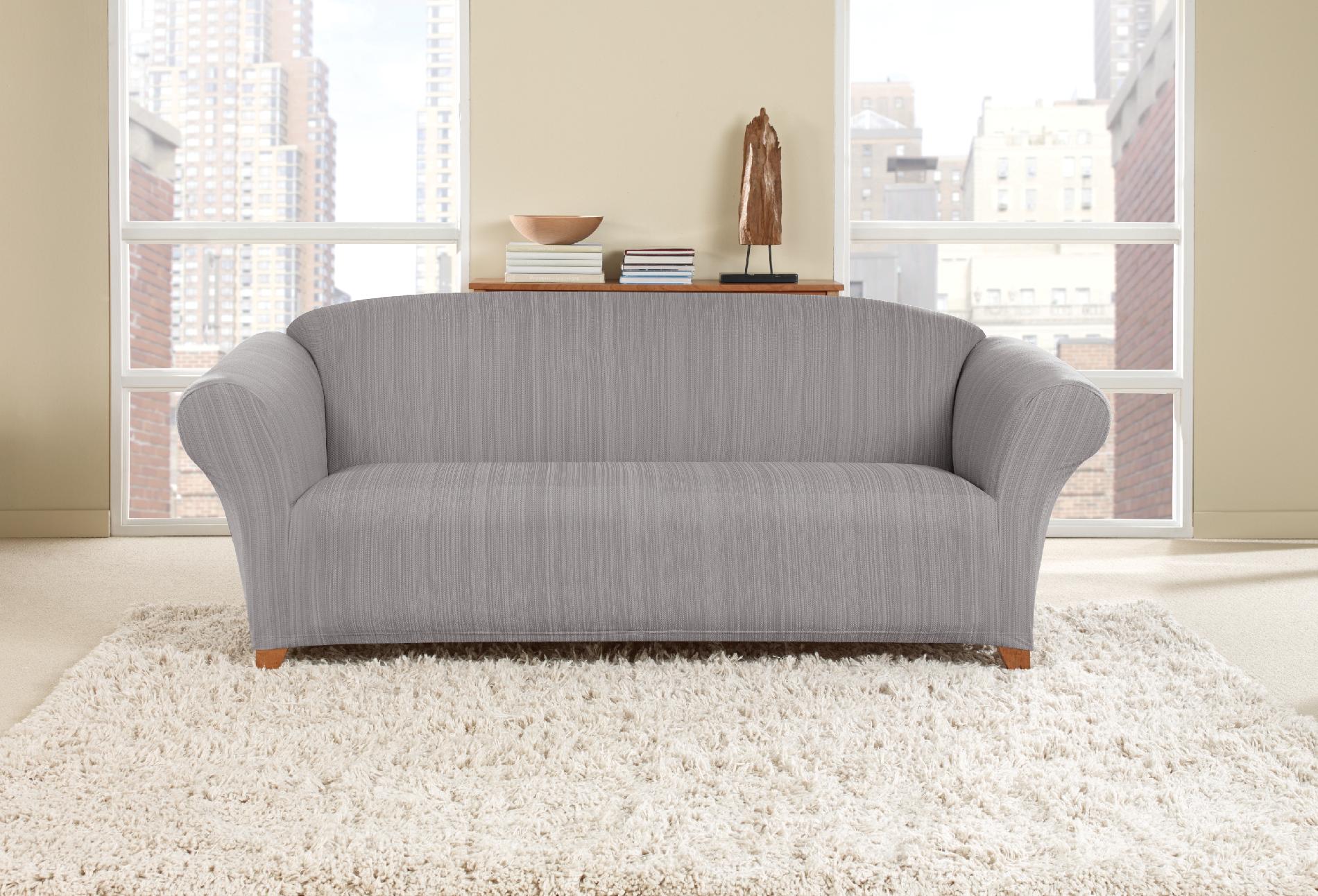 Sure Fit Stretch Striated Twill Loveseat Slipcover - Dove Gray