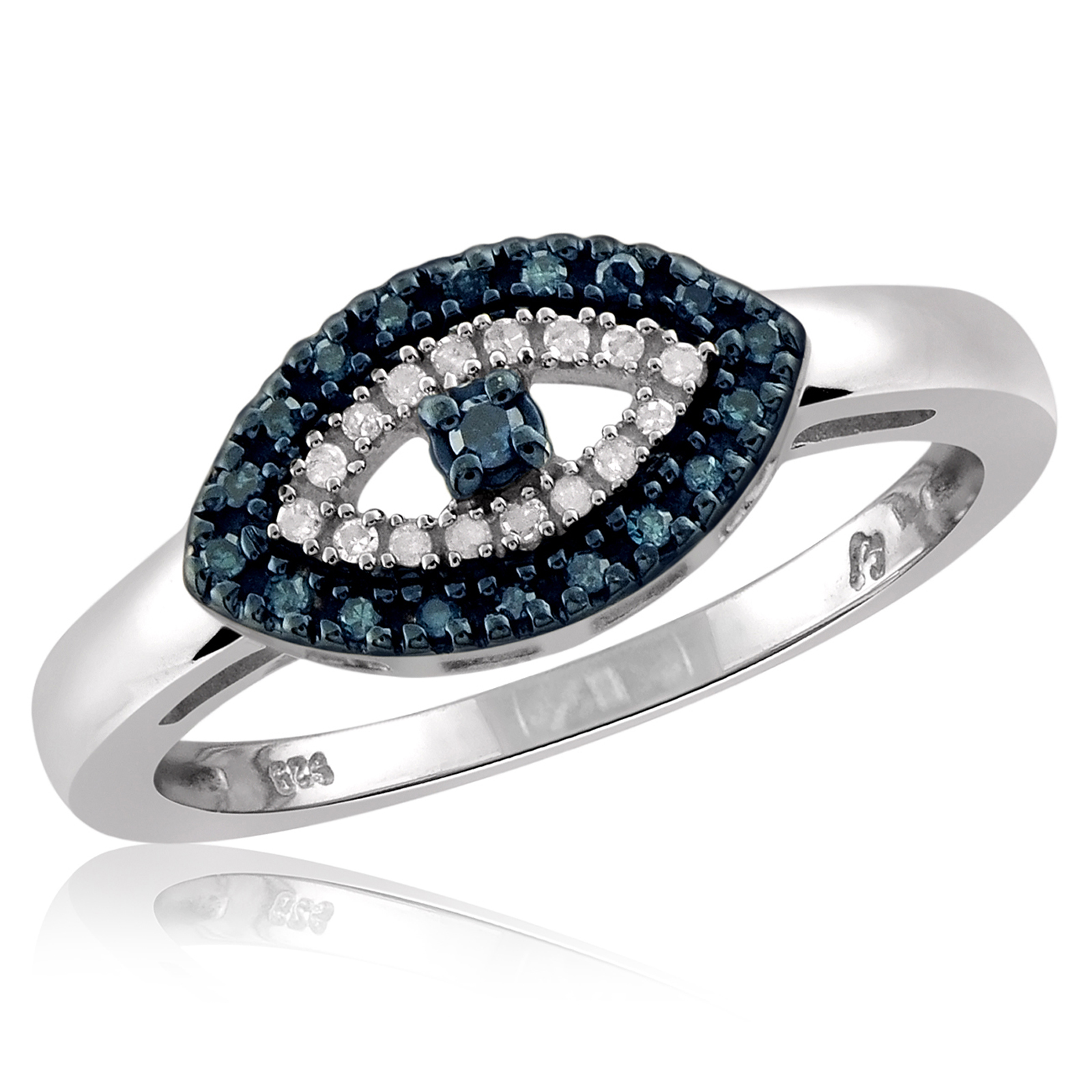 1/7 Cttw. Blue and White Diamond Evil Eye Silver Ring