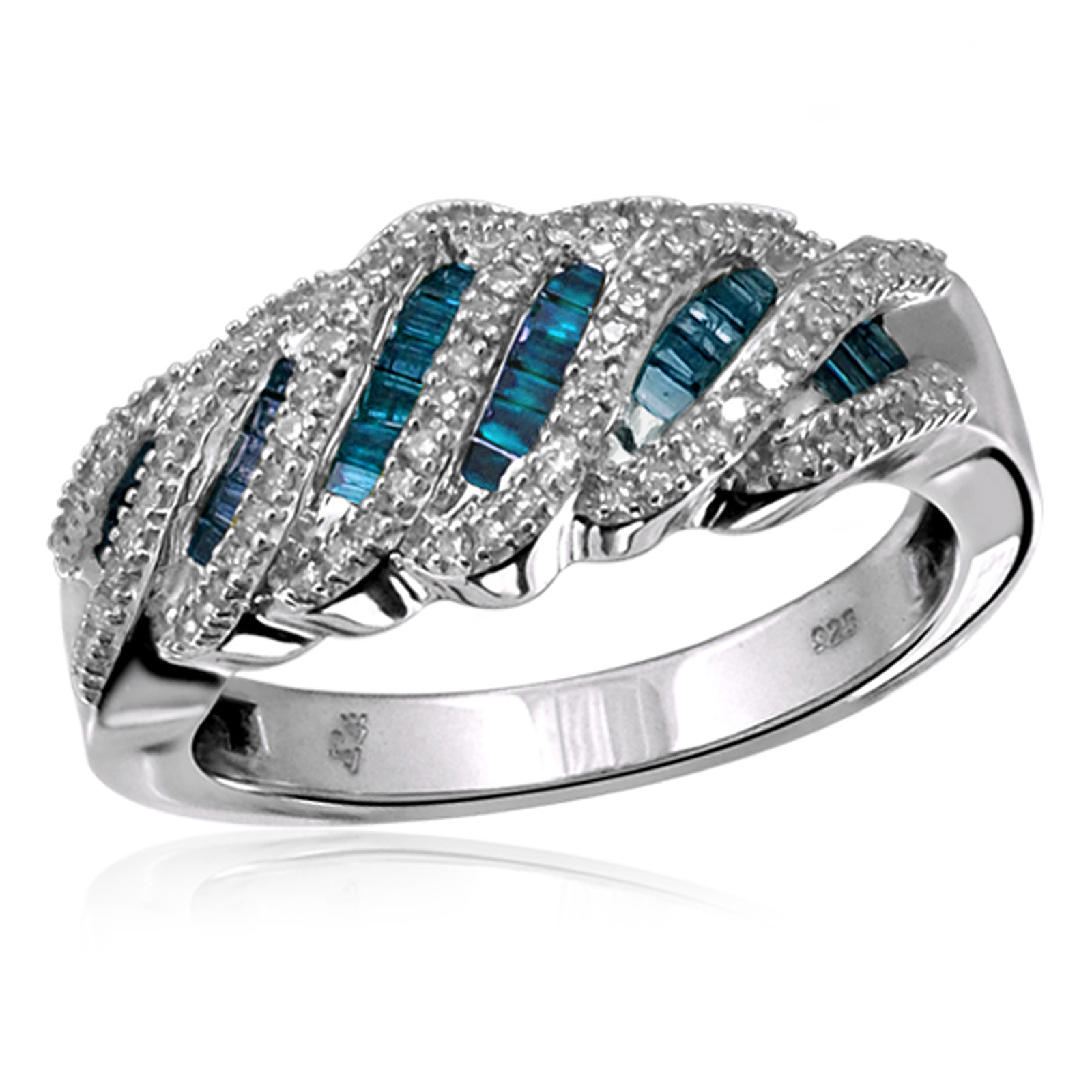1/2 Cttw. Baguette Silver Blue Diamond Ring