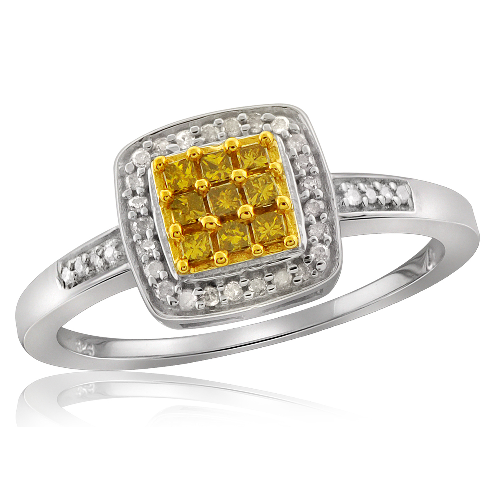 1/3 Cttw. Square Cluster Silver Yellow Diamond Ring