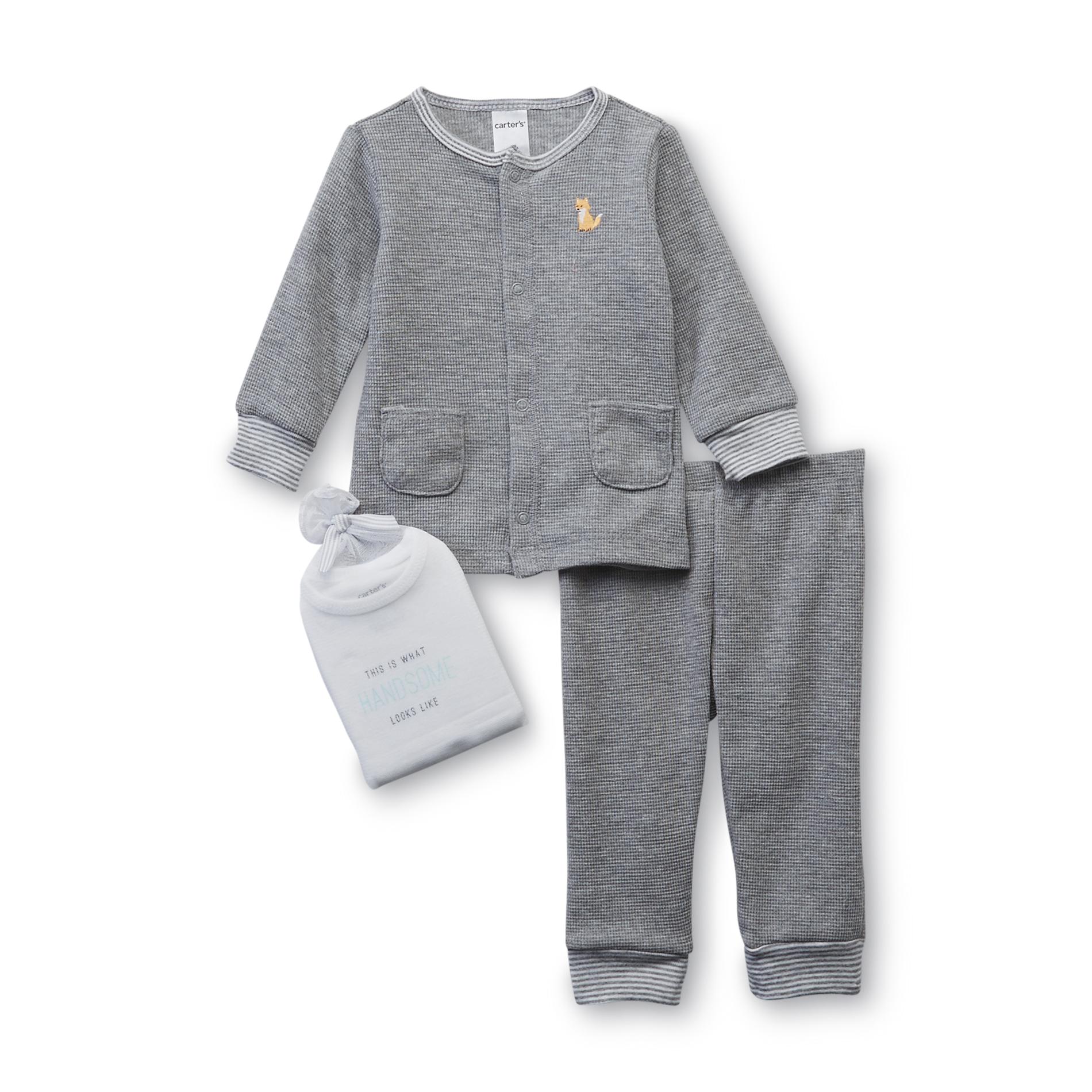 Carter's Newborn & Infant Boy's Thermal Shirt Jacket  Pants & Bodysuit - Fox