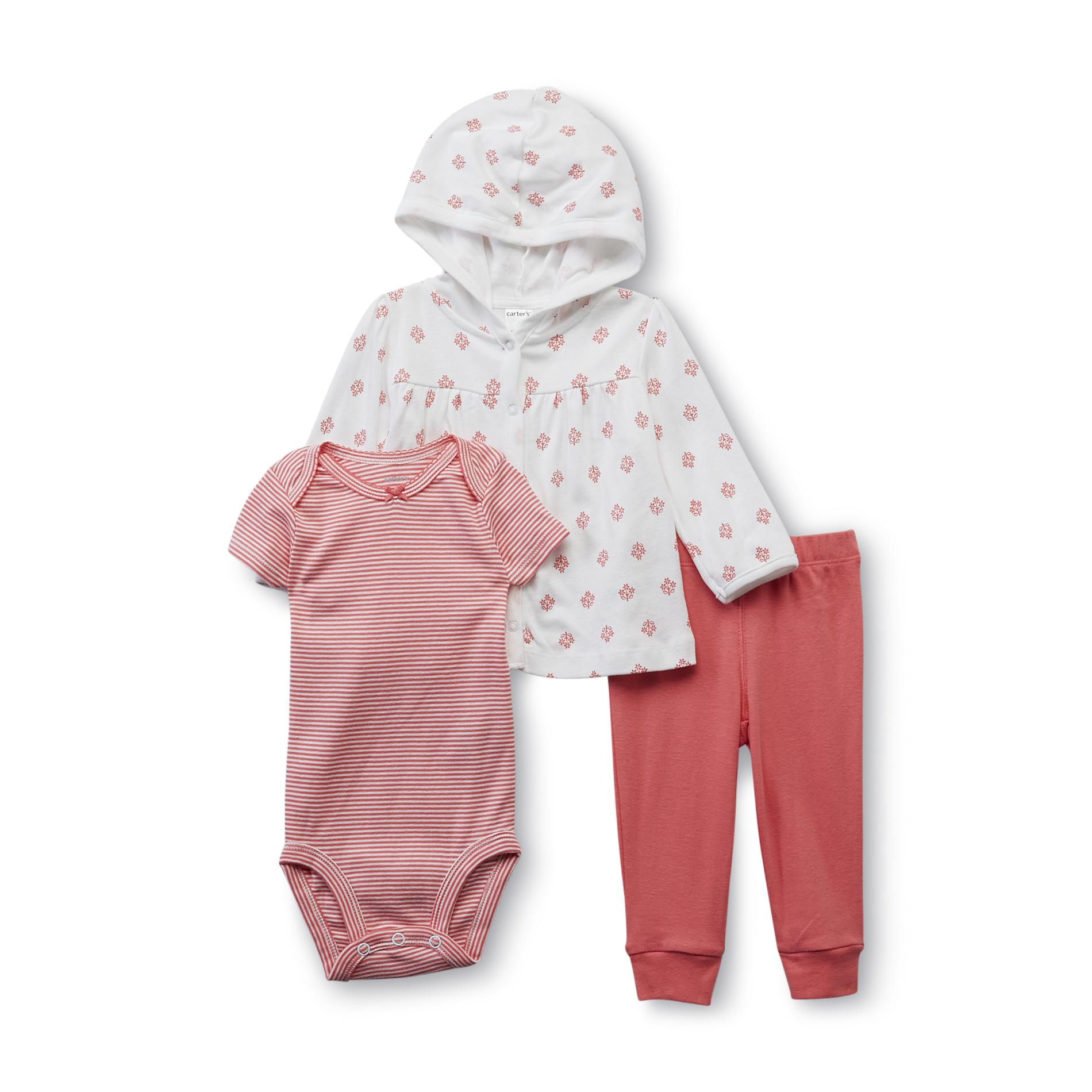 Carter's Newborn & Infant Girl's Bodysuit  Hooded Cardigan & Pants - Striped & Floral