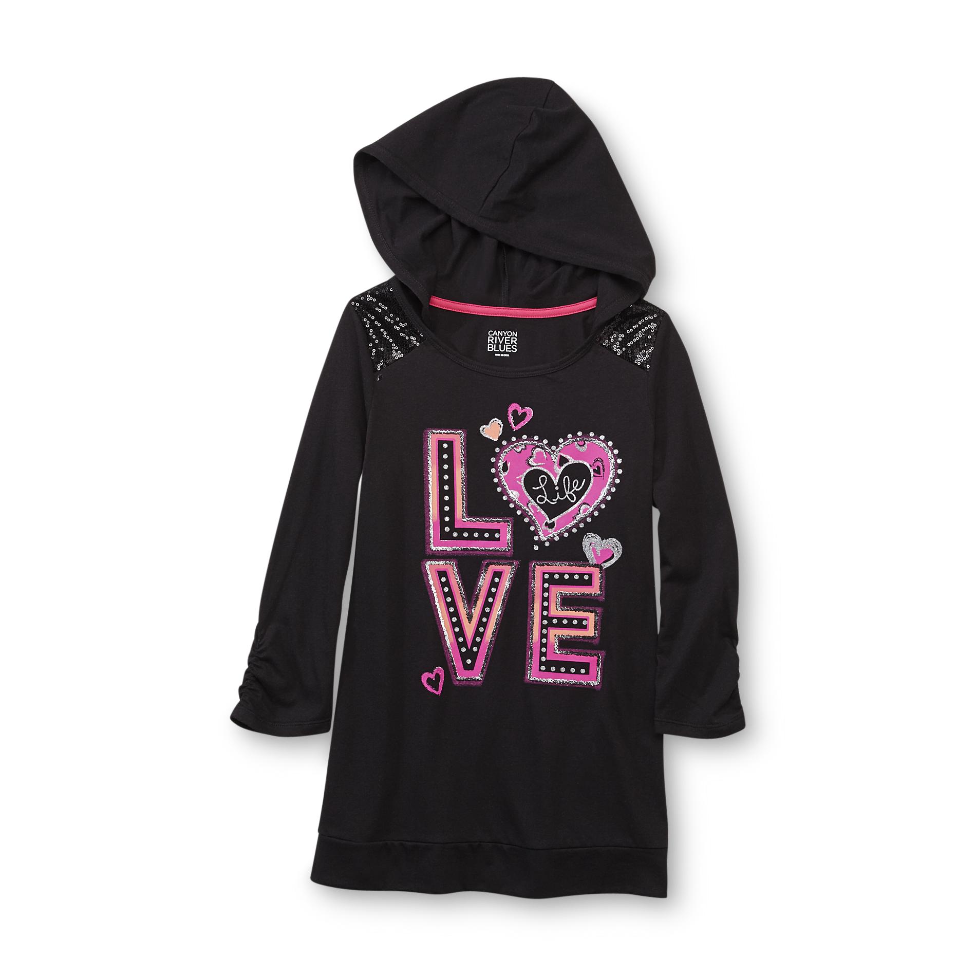 Canyon River Blues Girl's Sequined Hooded Tunic - Heart