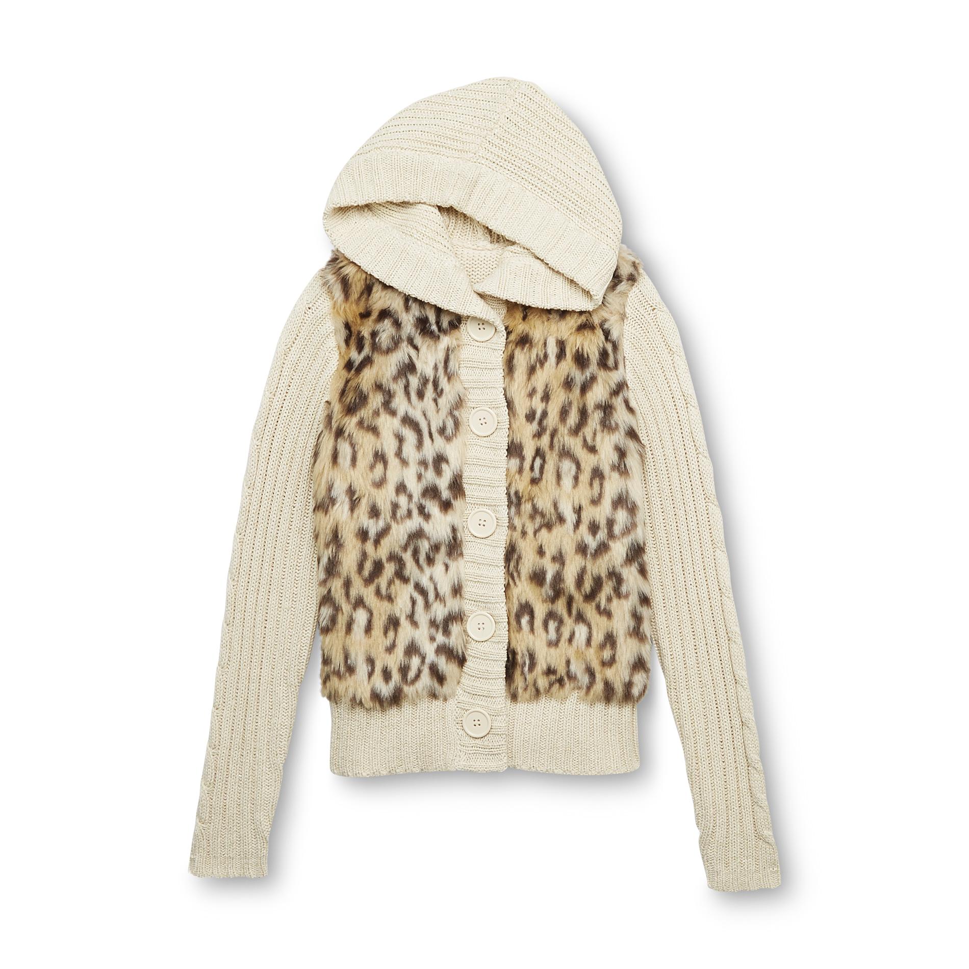NYC Knitwear Girl's Faux Fur Sweater - Leopard
