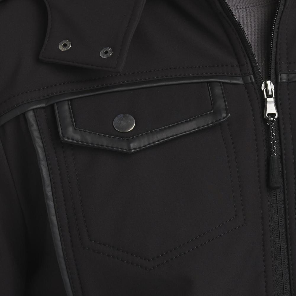 Attention Men's Detachable Hood Bomber Jacket - Leather Look Trim