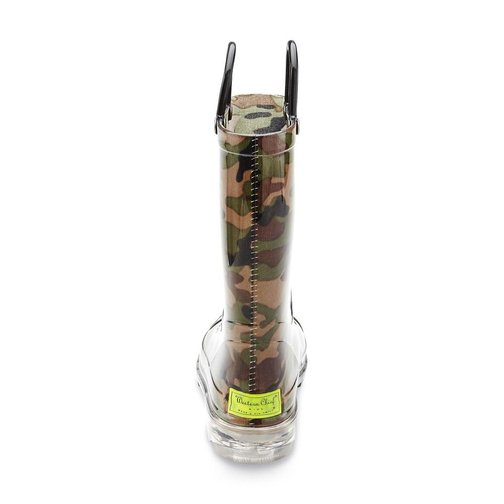 Western Chief Boy's Lighted Camo Green/Camouflage Light-Up Rain Boot