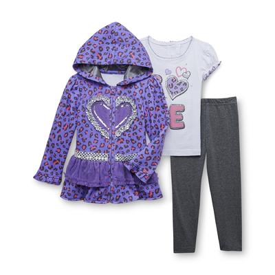 WonderKids Toddler Girl's Hoodie Jacket  T-Shirt & Leggings - Cute Heart
