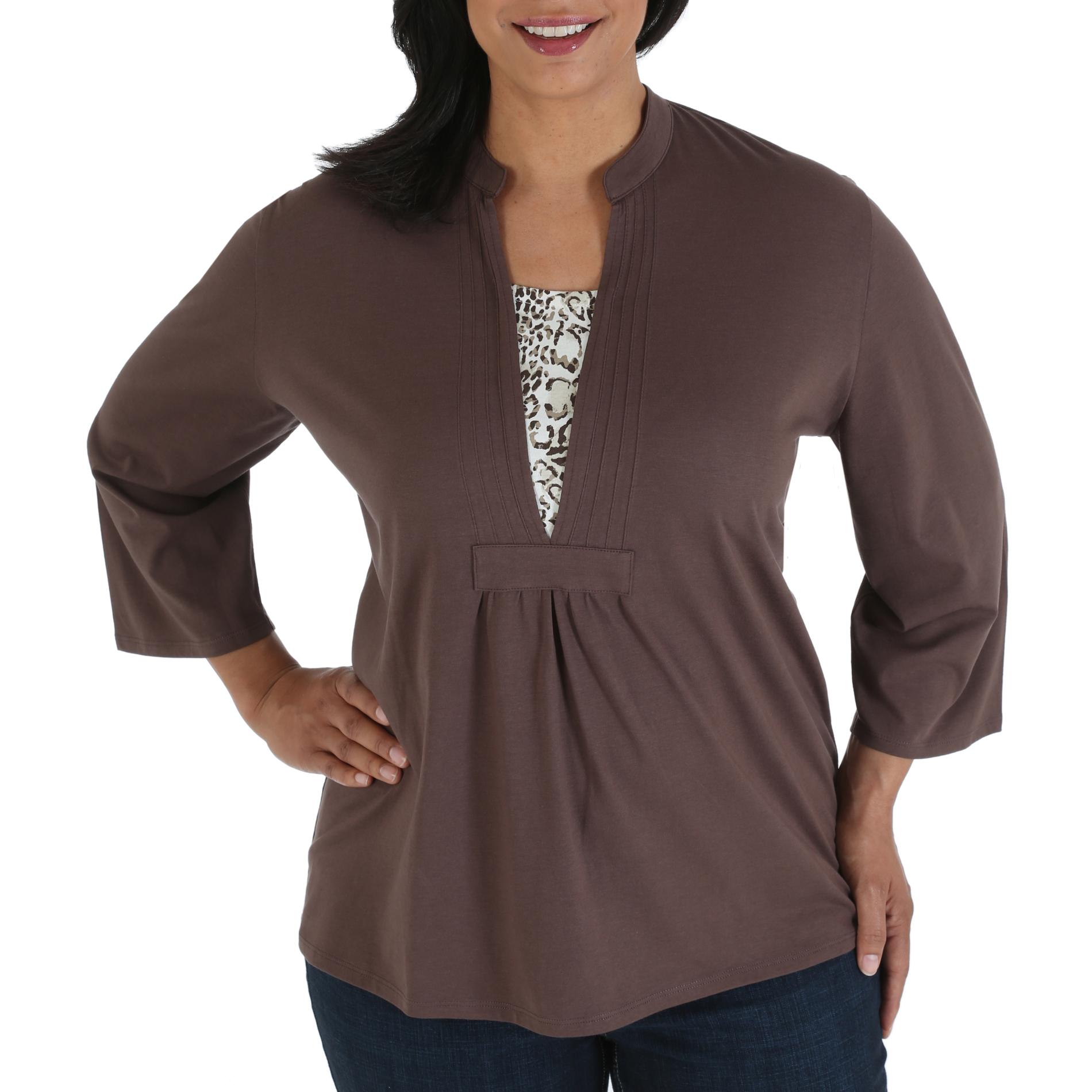 Chic Women's Plus Layered-Look Gathered Top