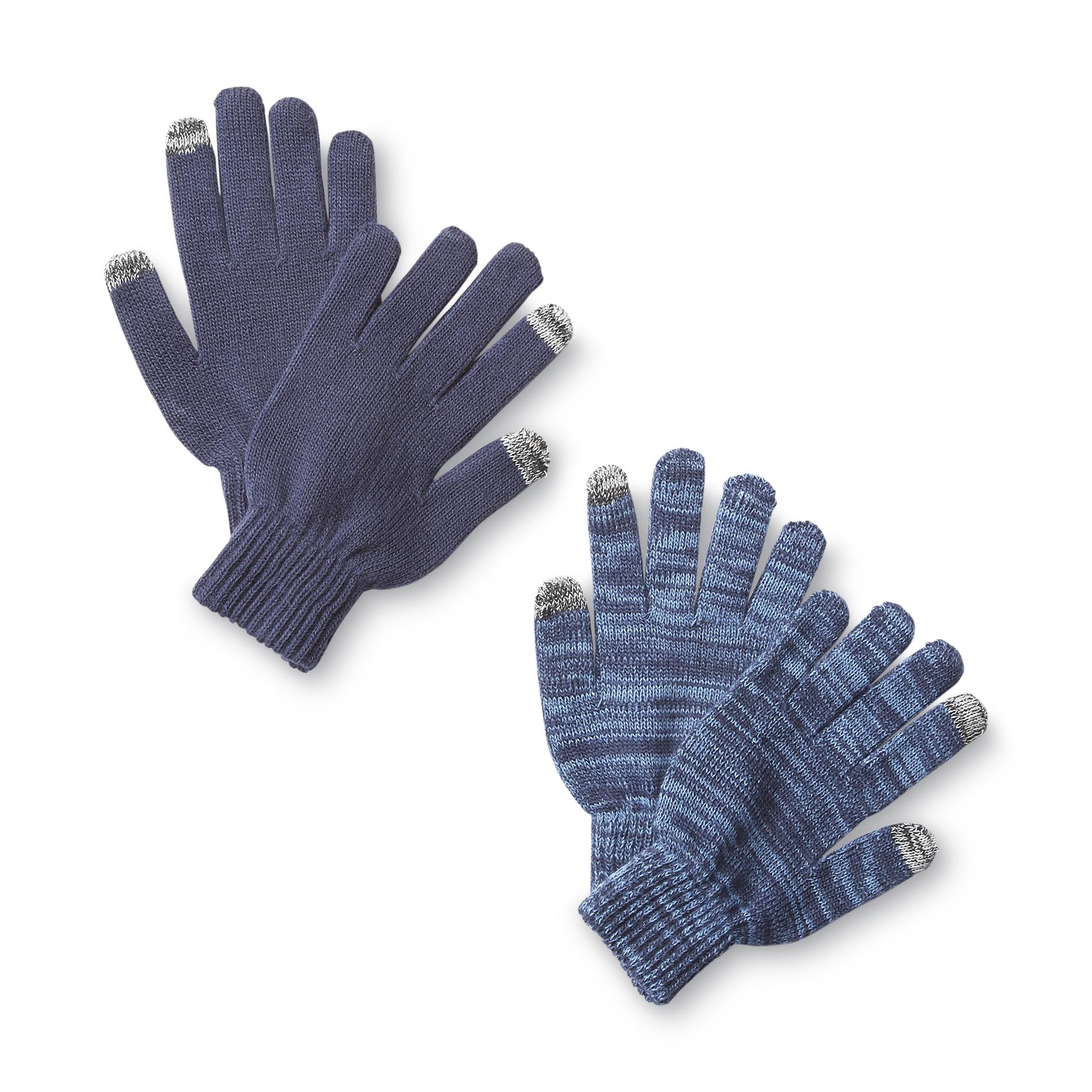 Attention Men's 2-Pairs Knit Liner Gloves - Striped & Solid