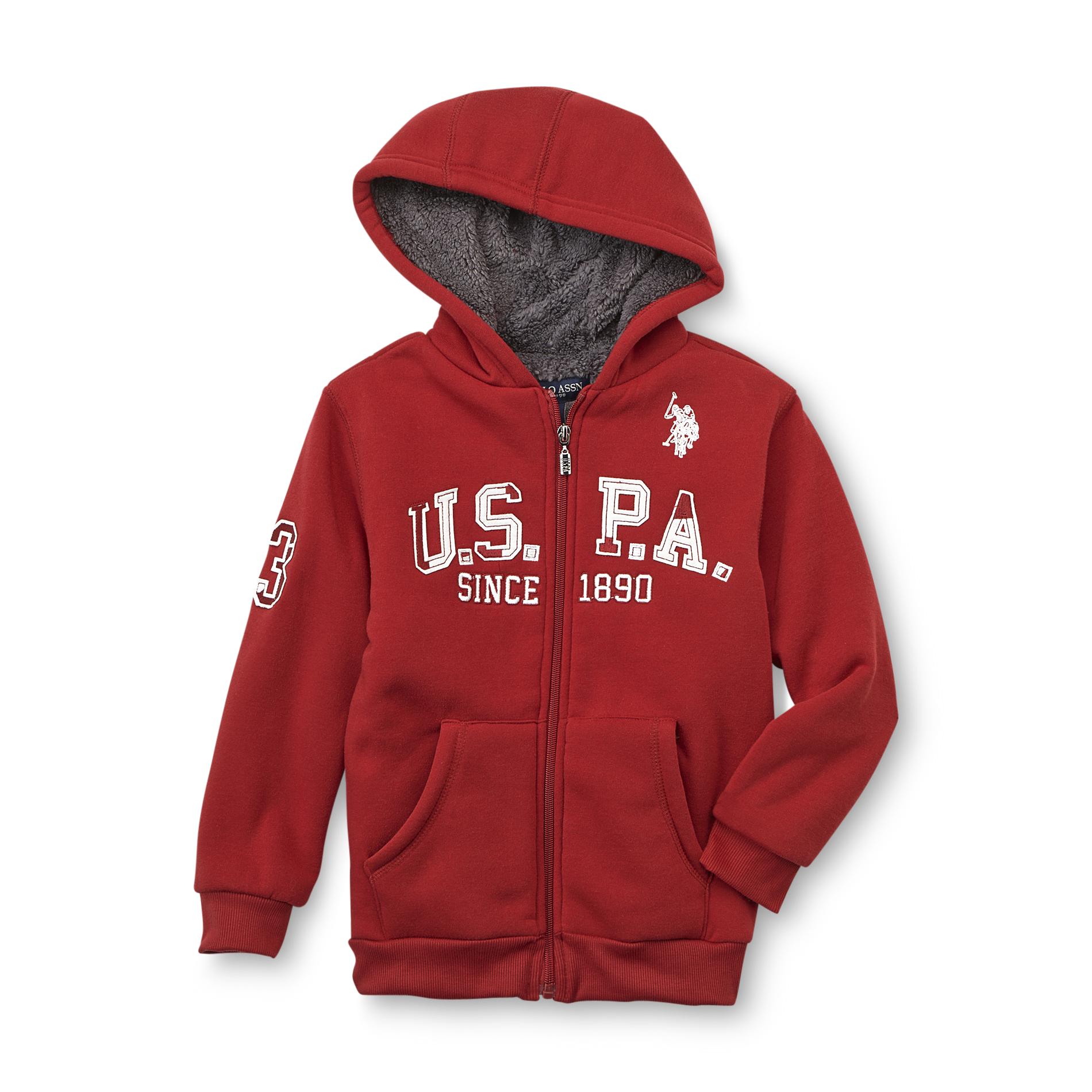 U.S. Polo Assn. Boy's Double-Knit Fleece Hooded Jacket - Logo Design
