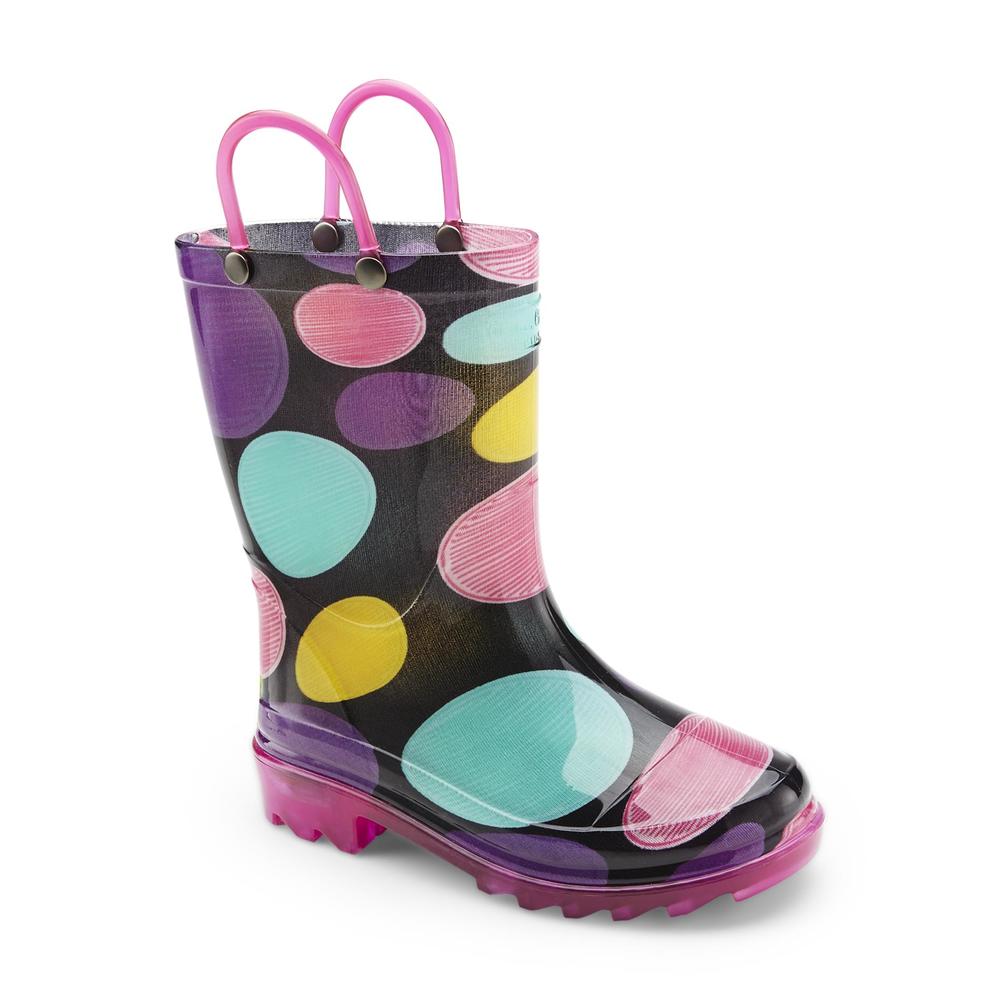 Western Chief Toddler/Youth Girl's Doodle Dots Multicolor Light-Up Wellie Rain Boot