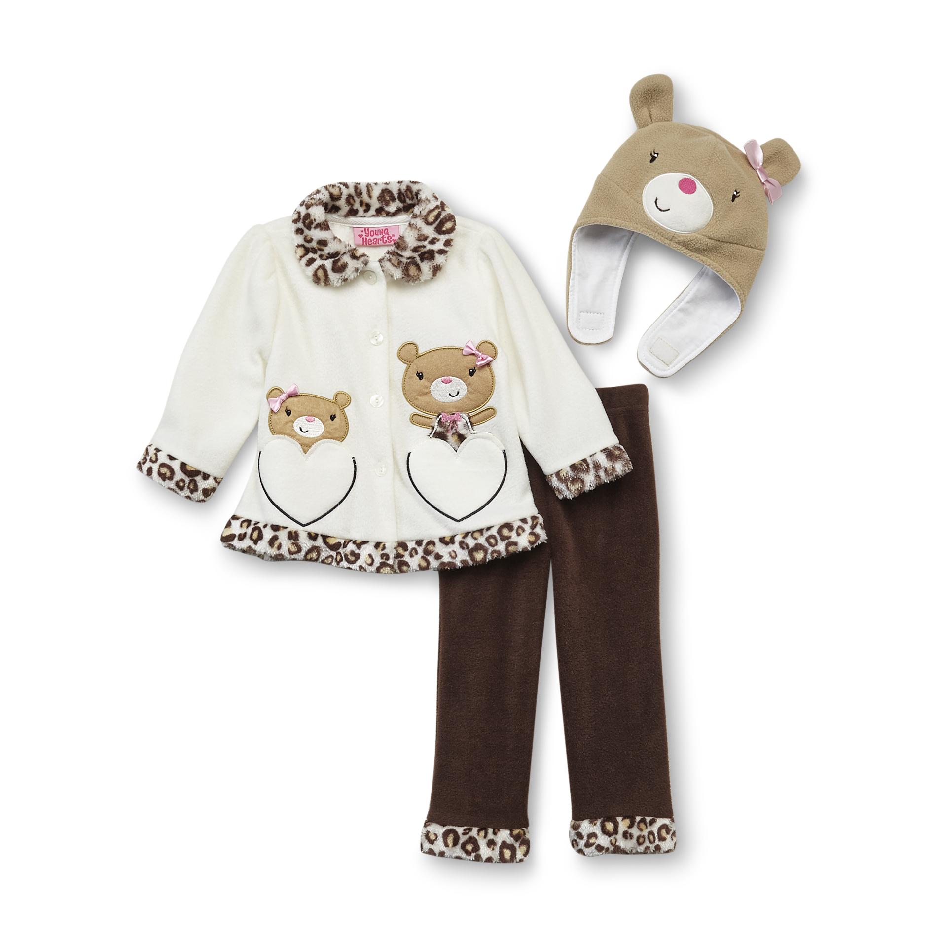 WonderKids Infant Girl's Fleece Jacket  Pants & Hat - Bear