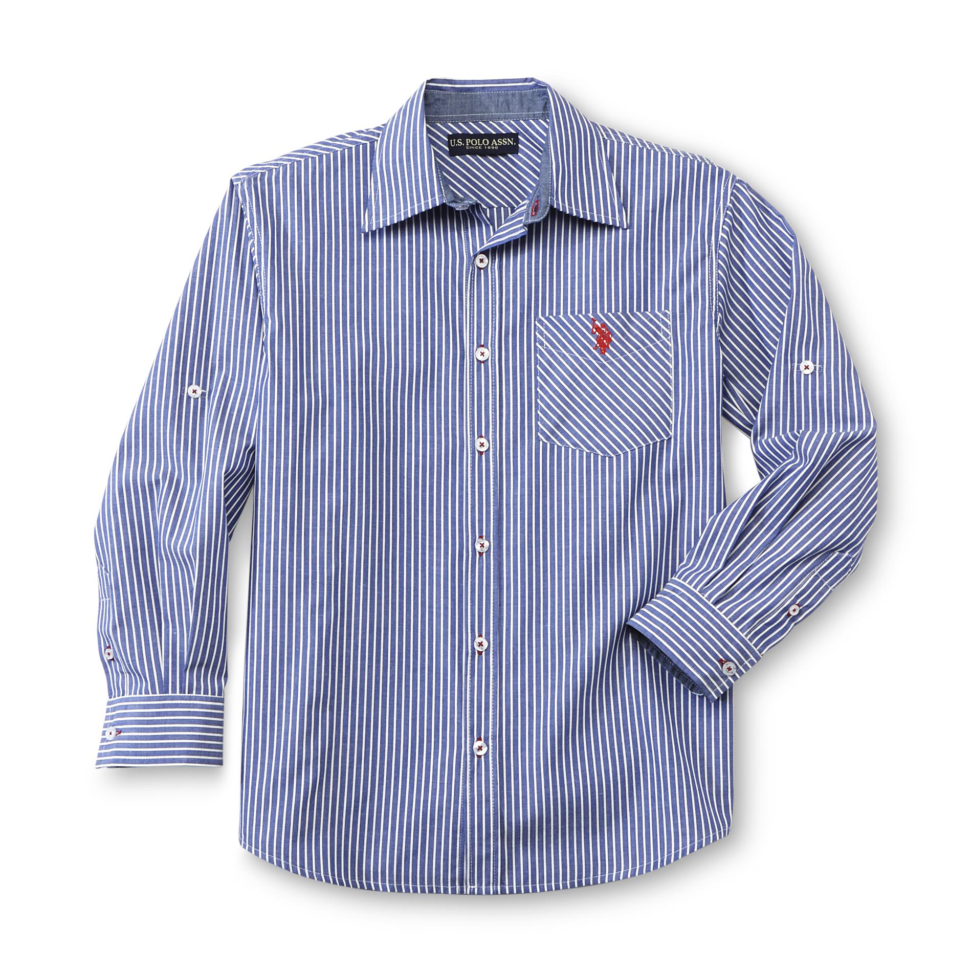 U.S. Polo Assn. Boy's Tab-Sleeve Woven Shirt - Stripes