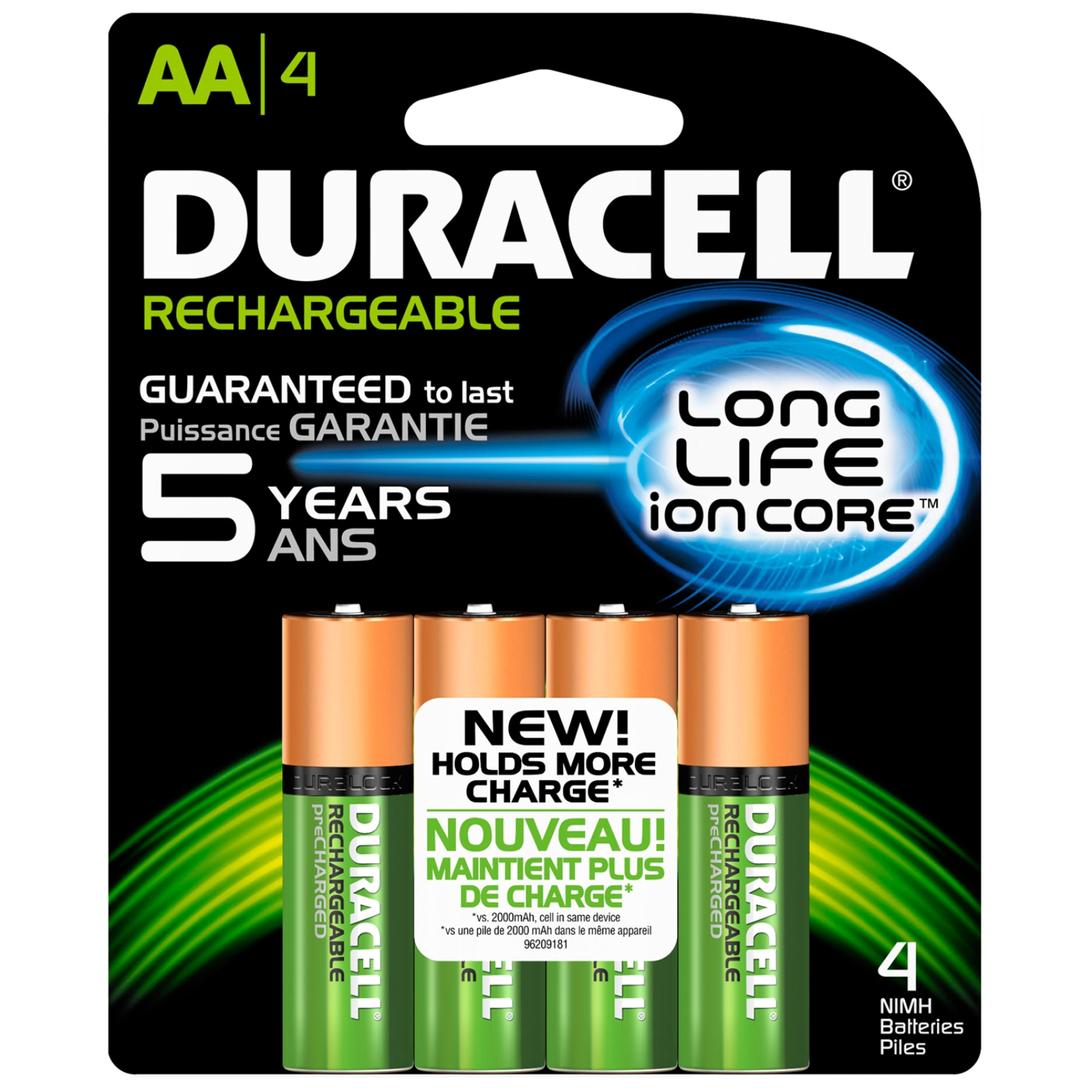 Duracell 66155 Batteries, NI-MH, Long Life Ion Core, AA, 4 ct