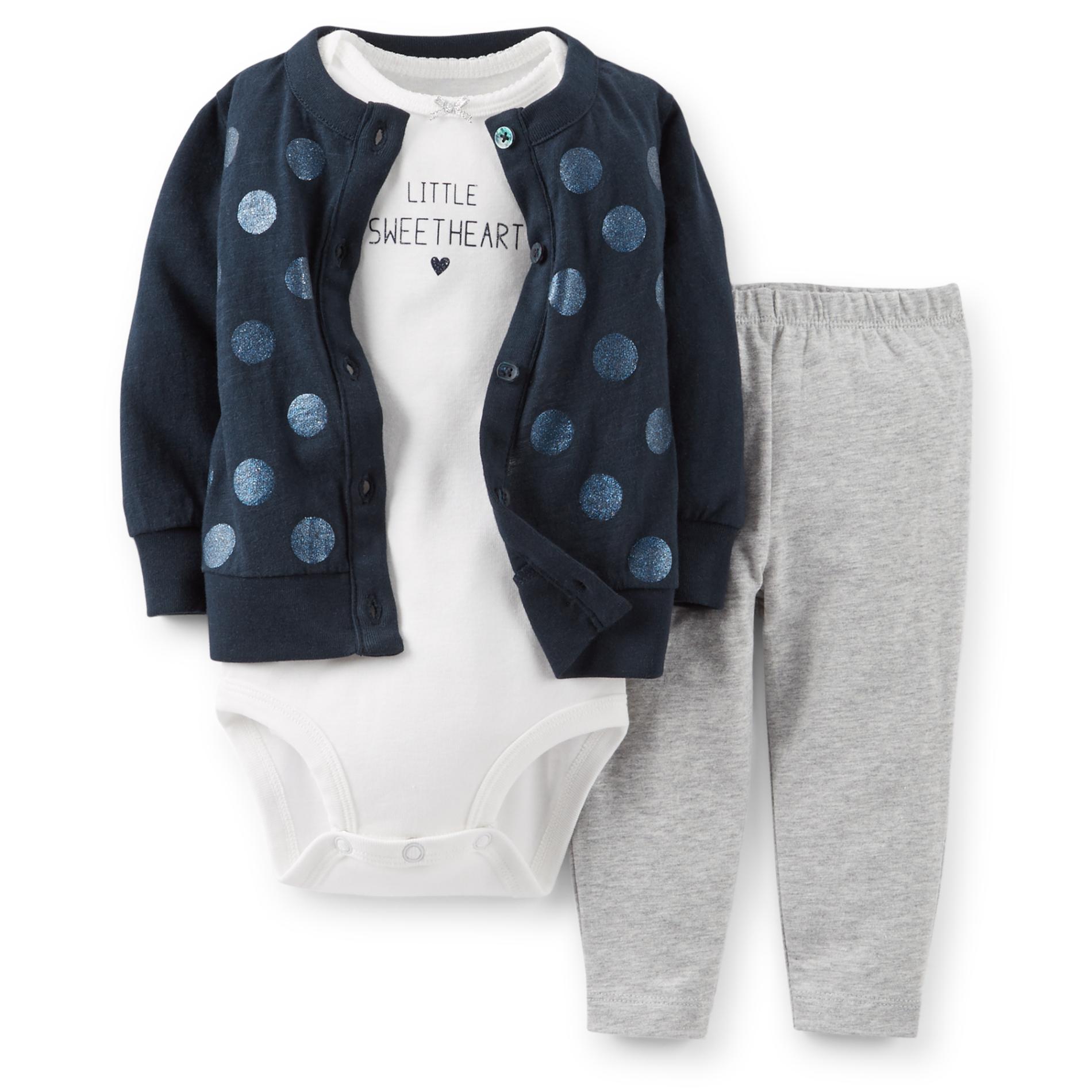 Carter's Newborn & Infant Girl's Cardigan  Bodysuit & Leggings - Polka Dot