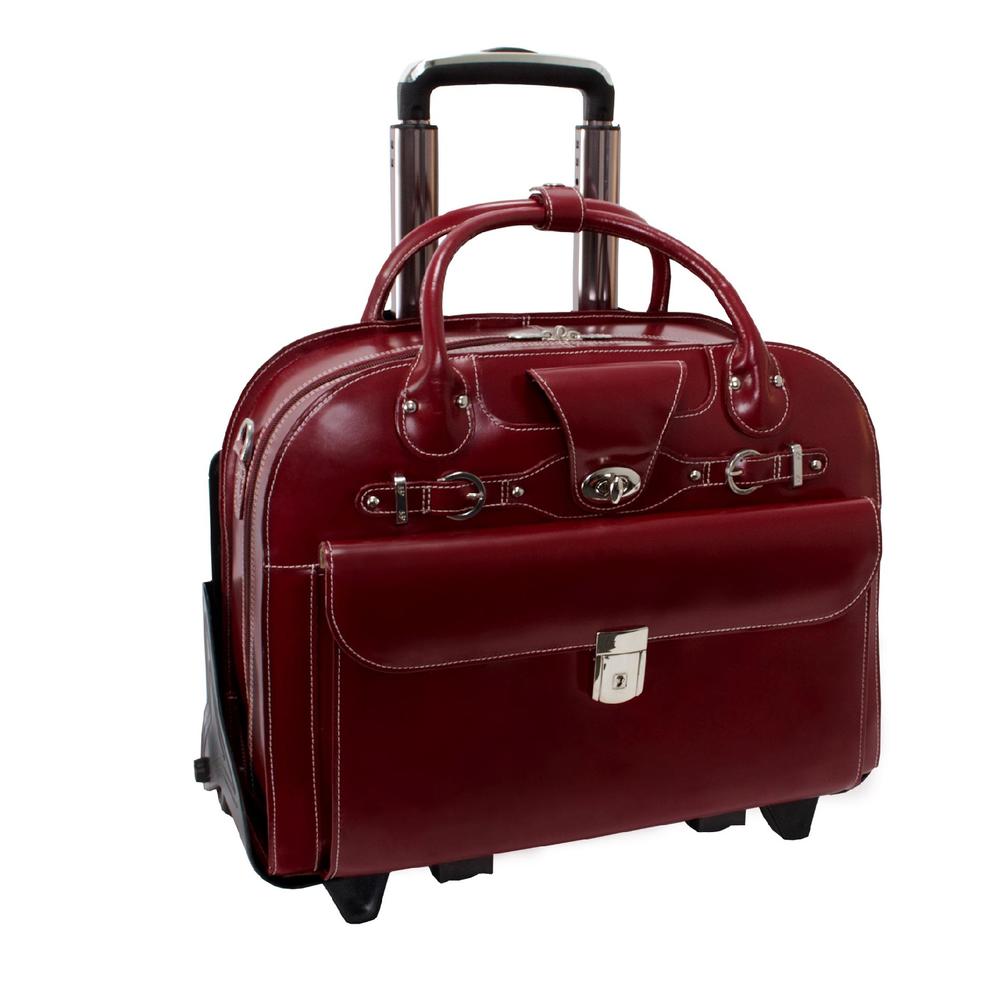 McKlein&reg; Roseville 96646 Red Leather Fly-Through™ Checkpoint-Friendly Detachable-Wheeled Ladies' Briefcase