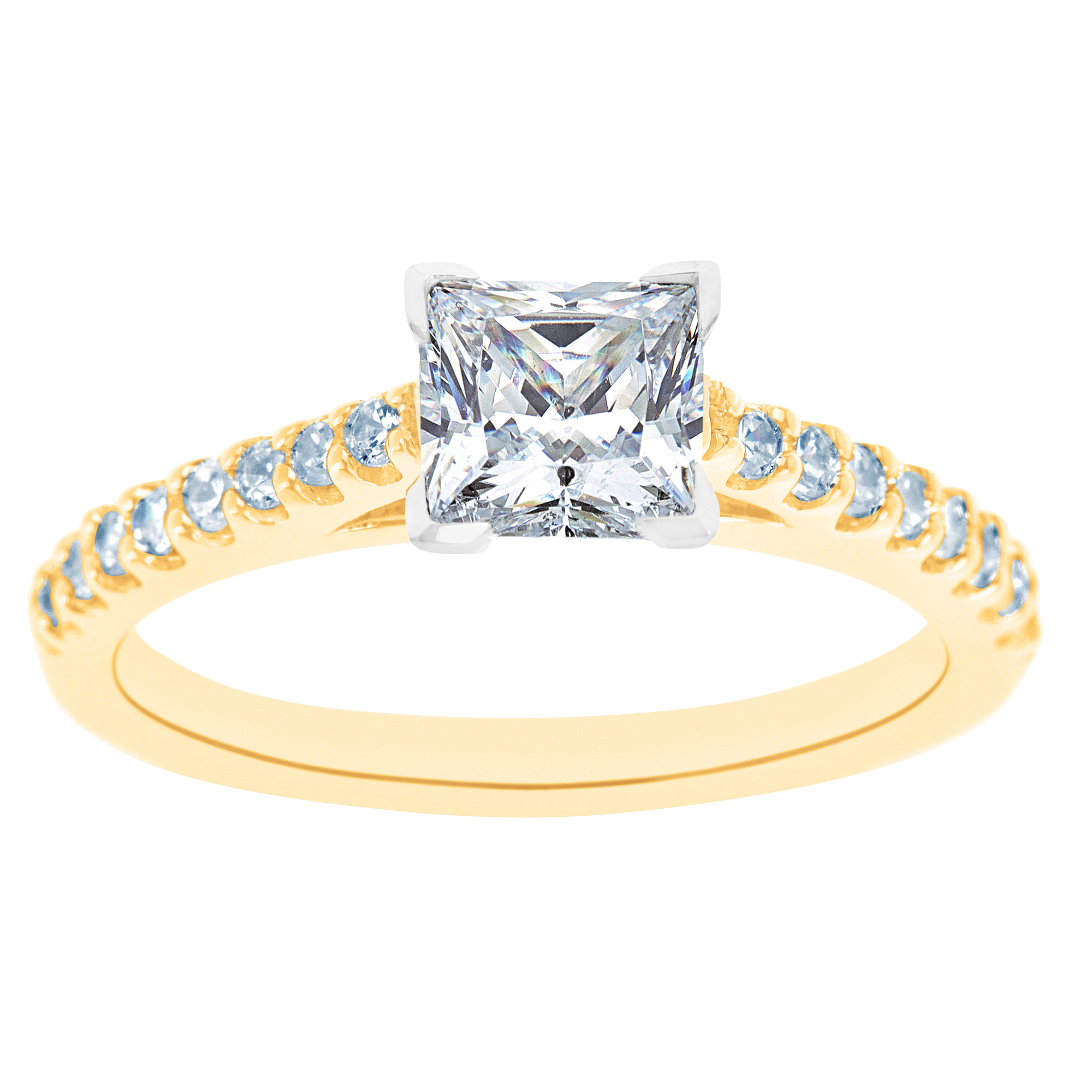 New York City Diamond District 14K Two Tone Princess Cut Certified Diamond Engagement Ring