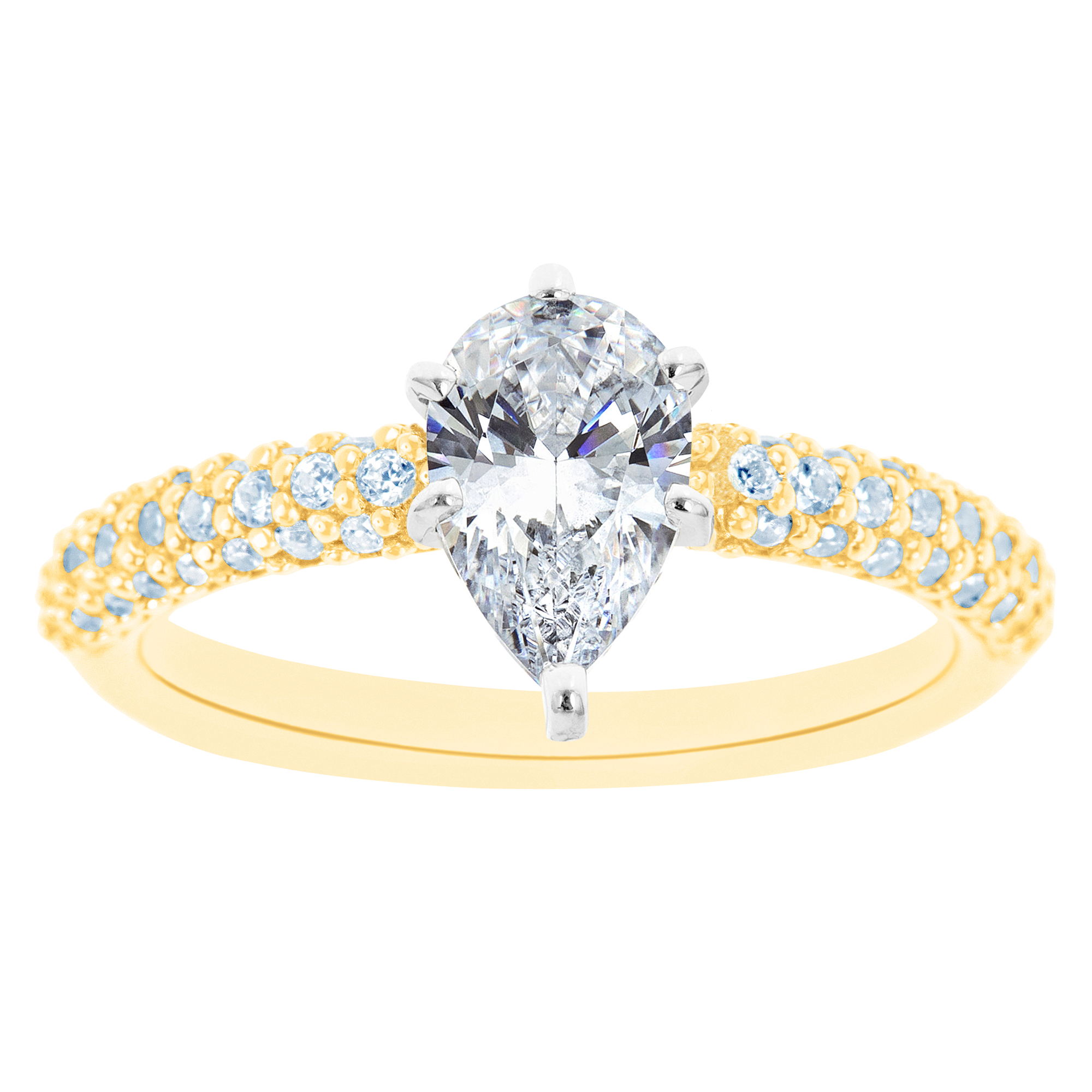 New York City Diamond District 14K Two Tone Pear Shaped Certified Diamond Engagement Ring