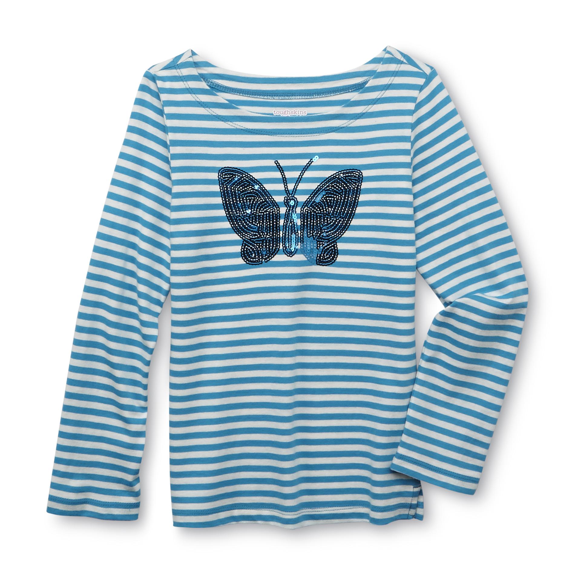 Toughskins Girl's Striped Sequined Top - Butterfly