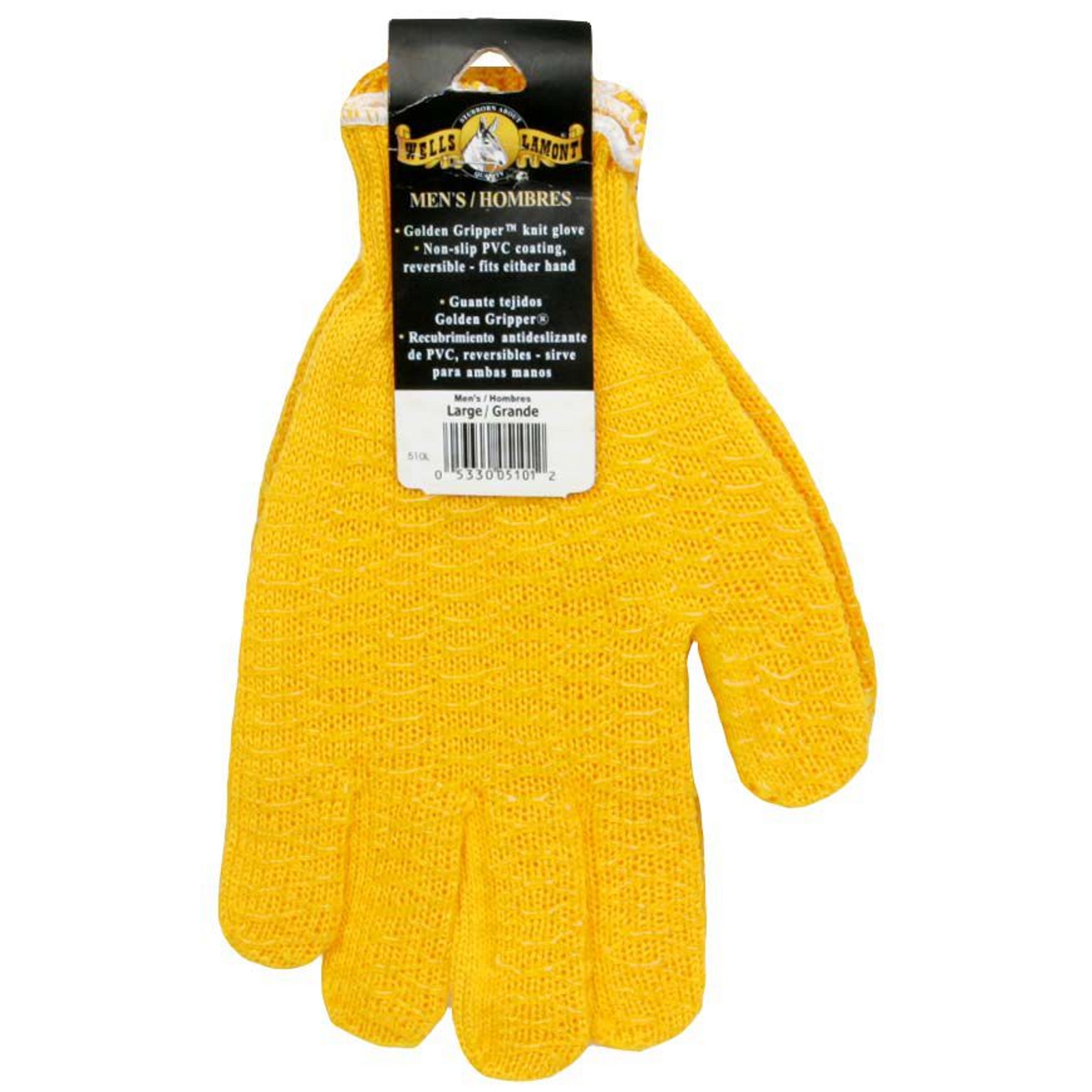 Wells Lamont 510L Golden Gripper Knit Gloves, Men's, Large, 1 pair