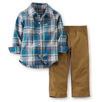 Carter's Newborn & Infant Boy's Woven Shirt & Pants - Plaid & Airplane