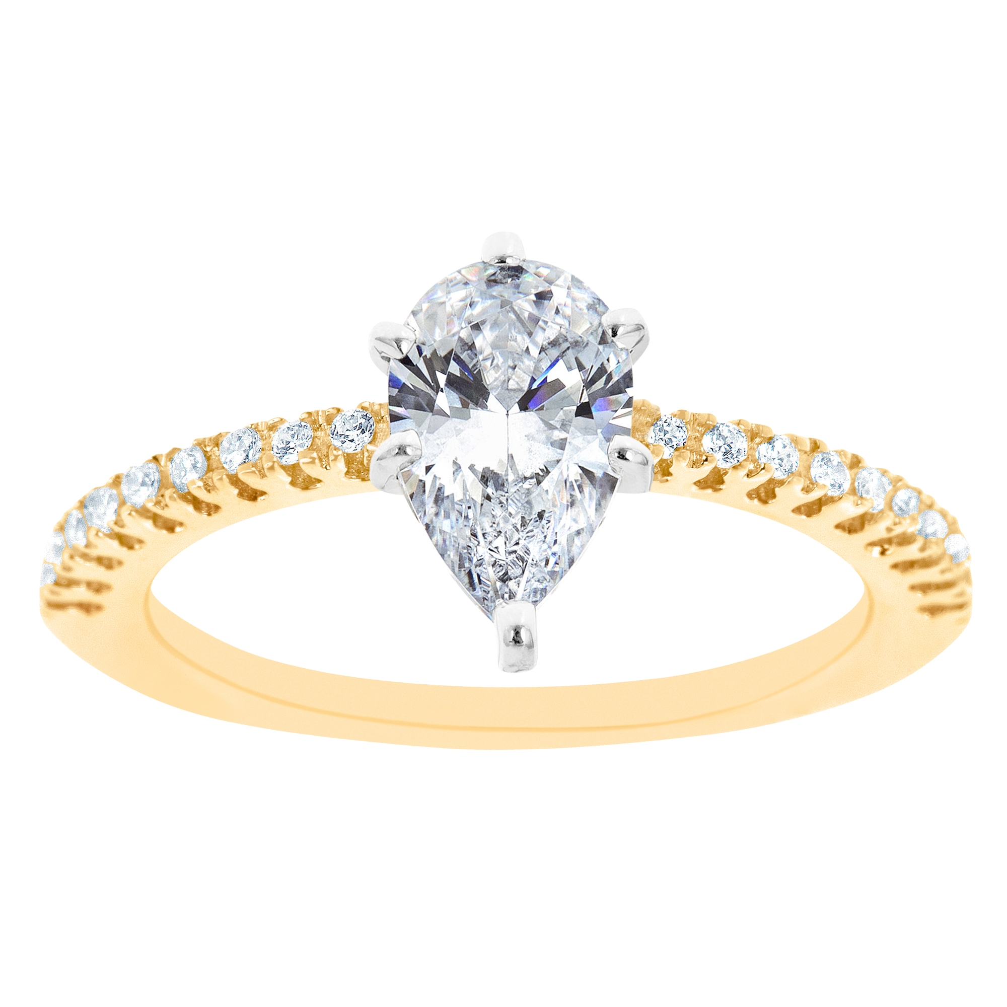 New York City Diamond District 14K Two Tone Pear Shaped Certified Diamond Engagement Ring