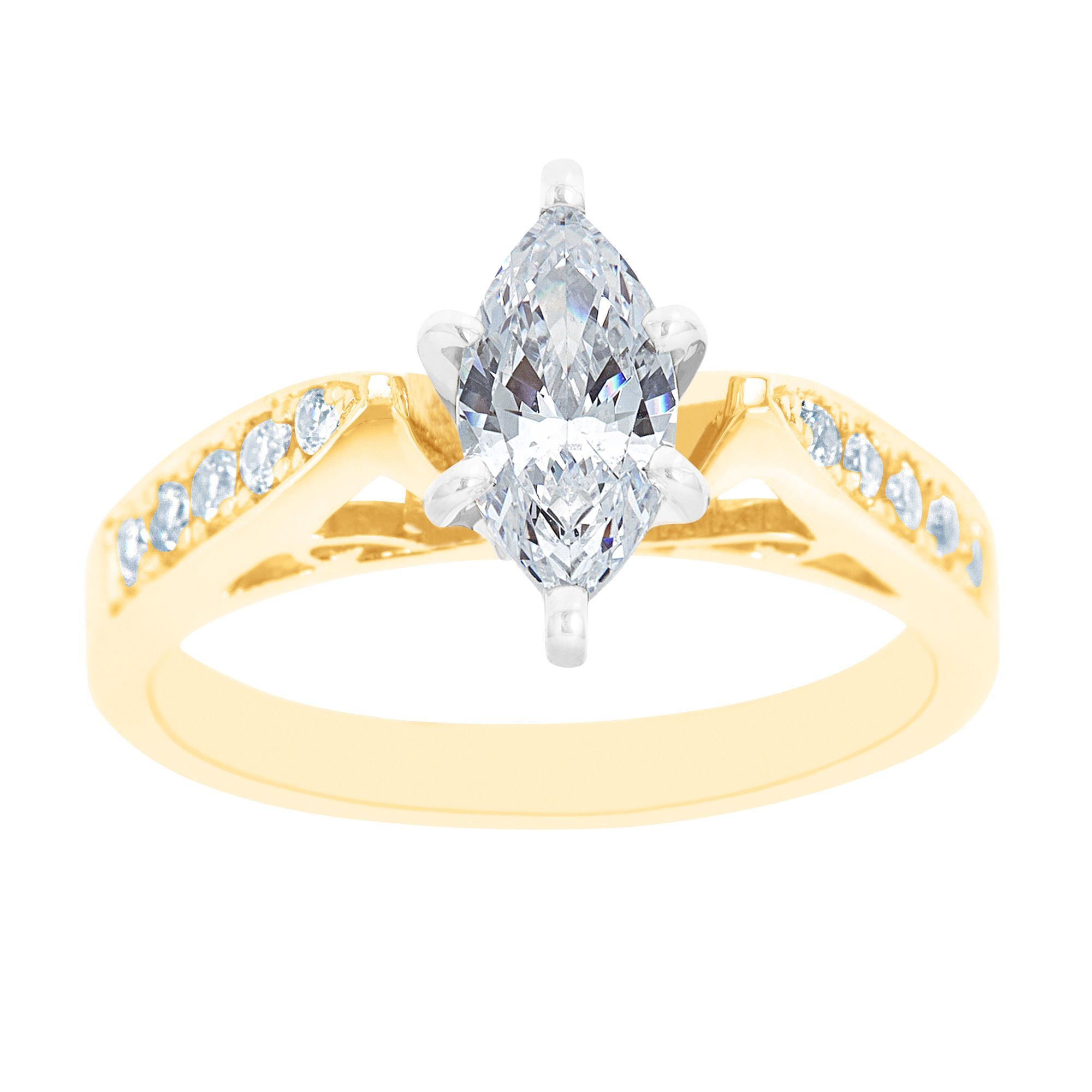 New York City Diamond District 14K Two Tone Marquise Certified Diamond Engagement Ring