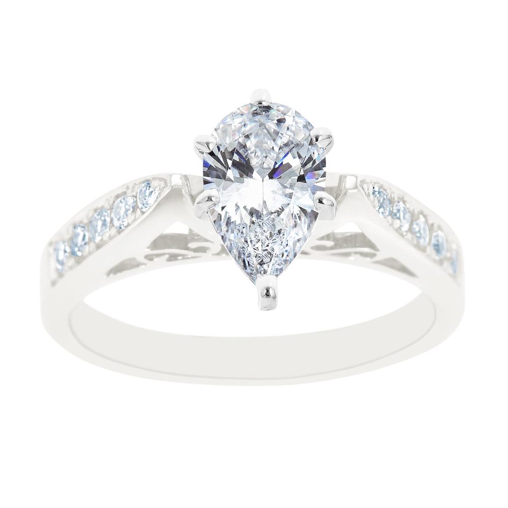 New York City Diamond District 14K White Gold Pear Shaped Certified Diamond Engagement Ring