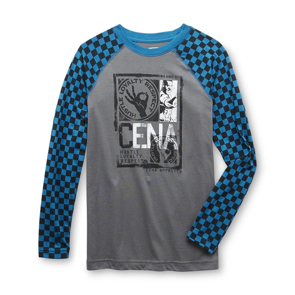 Never Give Up By John Cena Boy's Long-Sleeve Raglan T-Shirt - Checkerboard