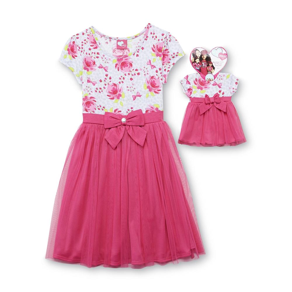 What A Doll Girl's Tutu Dress & Doll Outfit - Floral Print