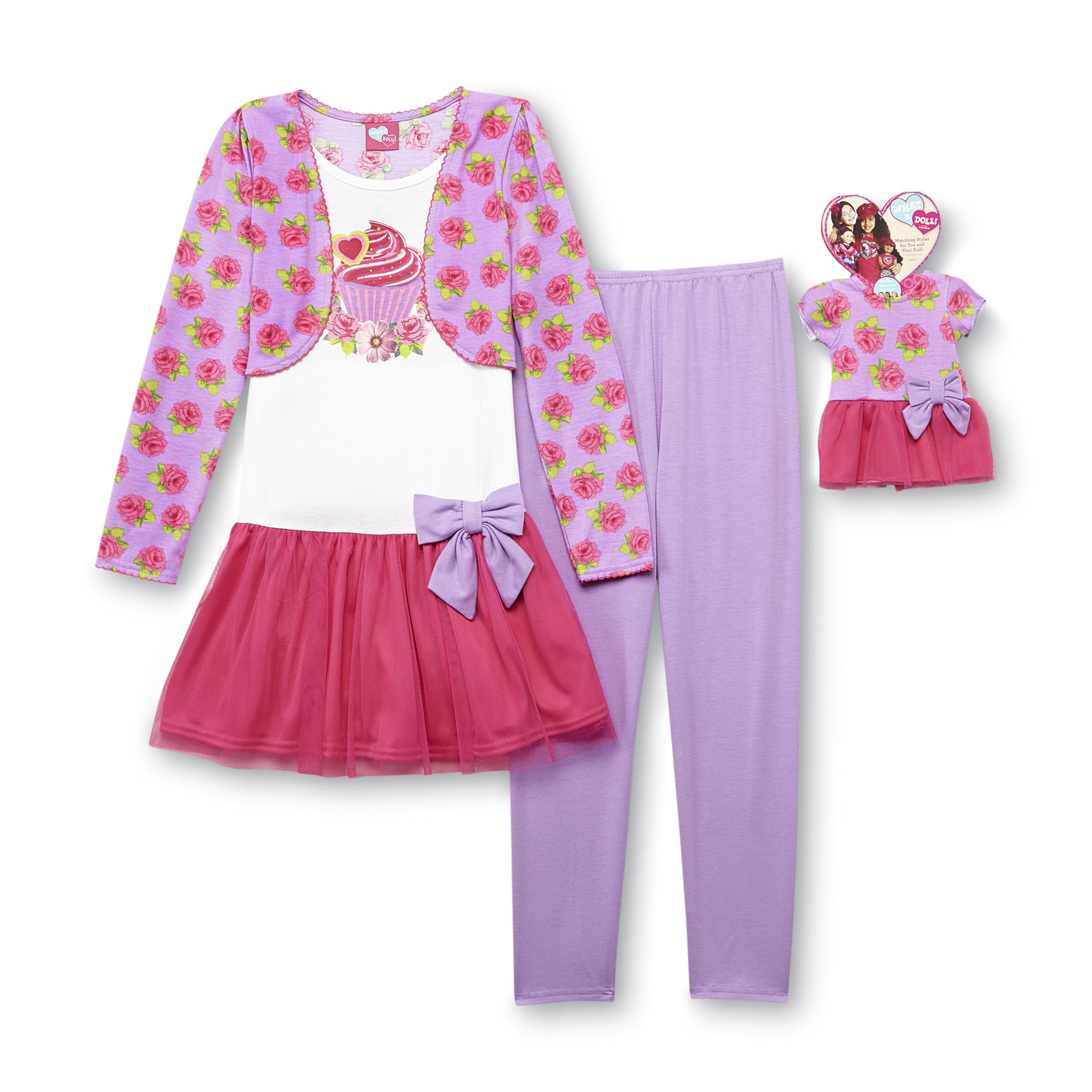 What A Doll Girl's Mock Shrug Tunic Top  Leggings & Doll Outfit