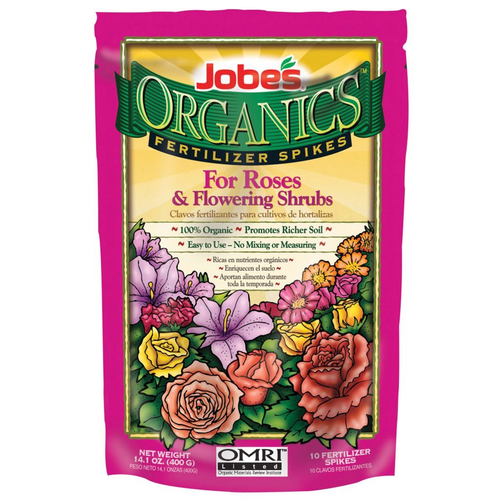 Jobes EGP04128 Organic Rose & Flower Fertilizer Spikes - 10 pack