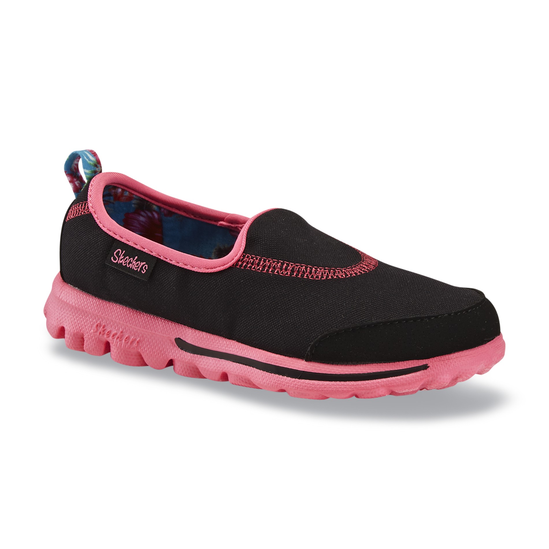 Skechers Girl's GO Walk Wavelength Black/Pink Slip-On Sneaker