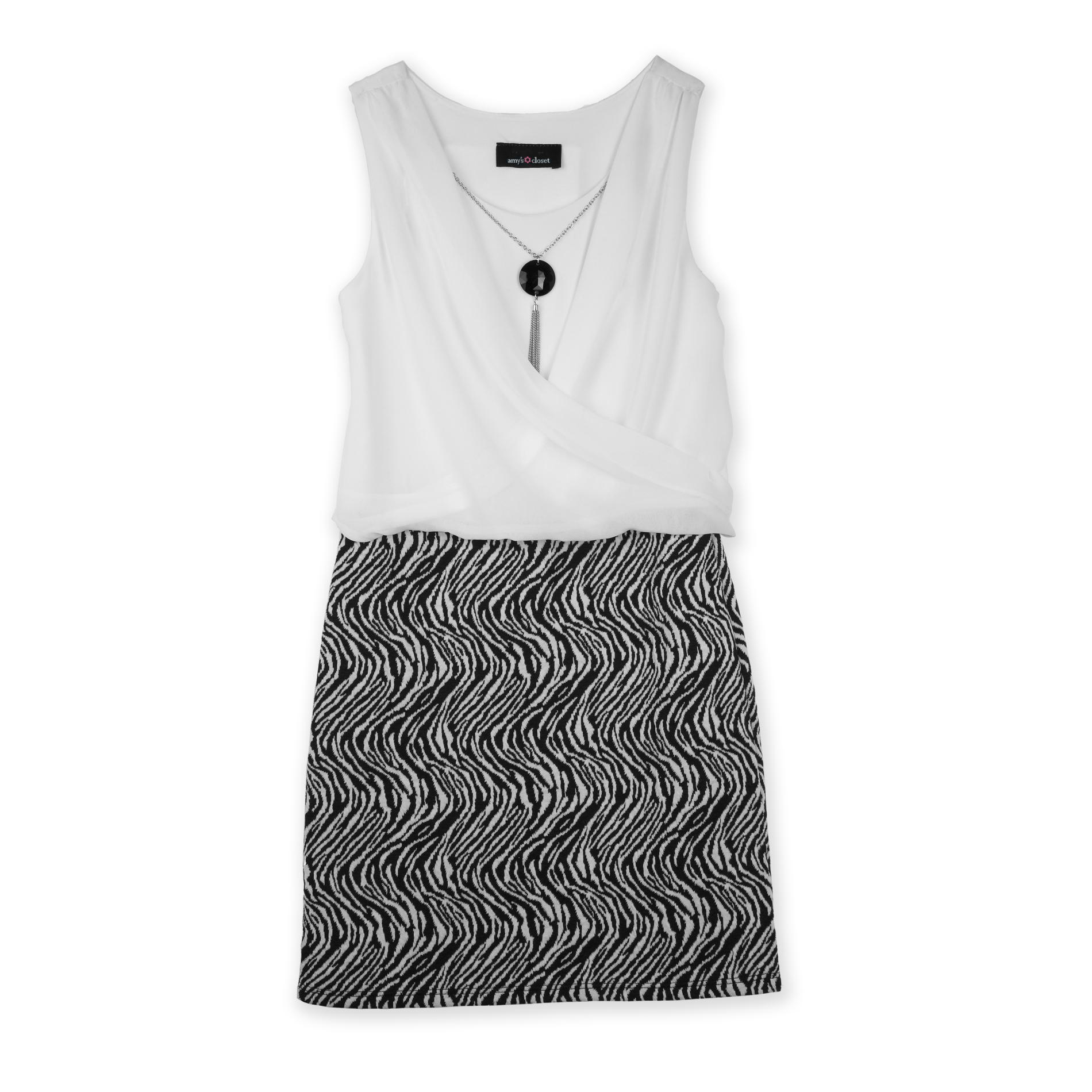 Amy's Closet Girl's Sleeveless Dress & Necklace - Wave Print
