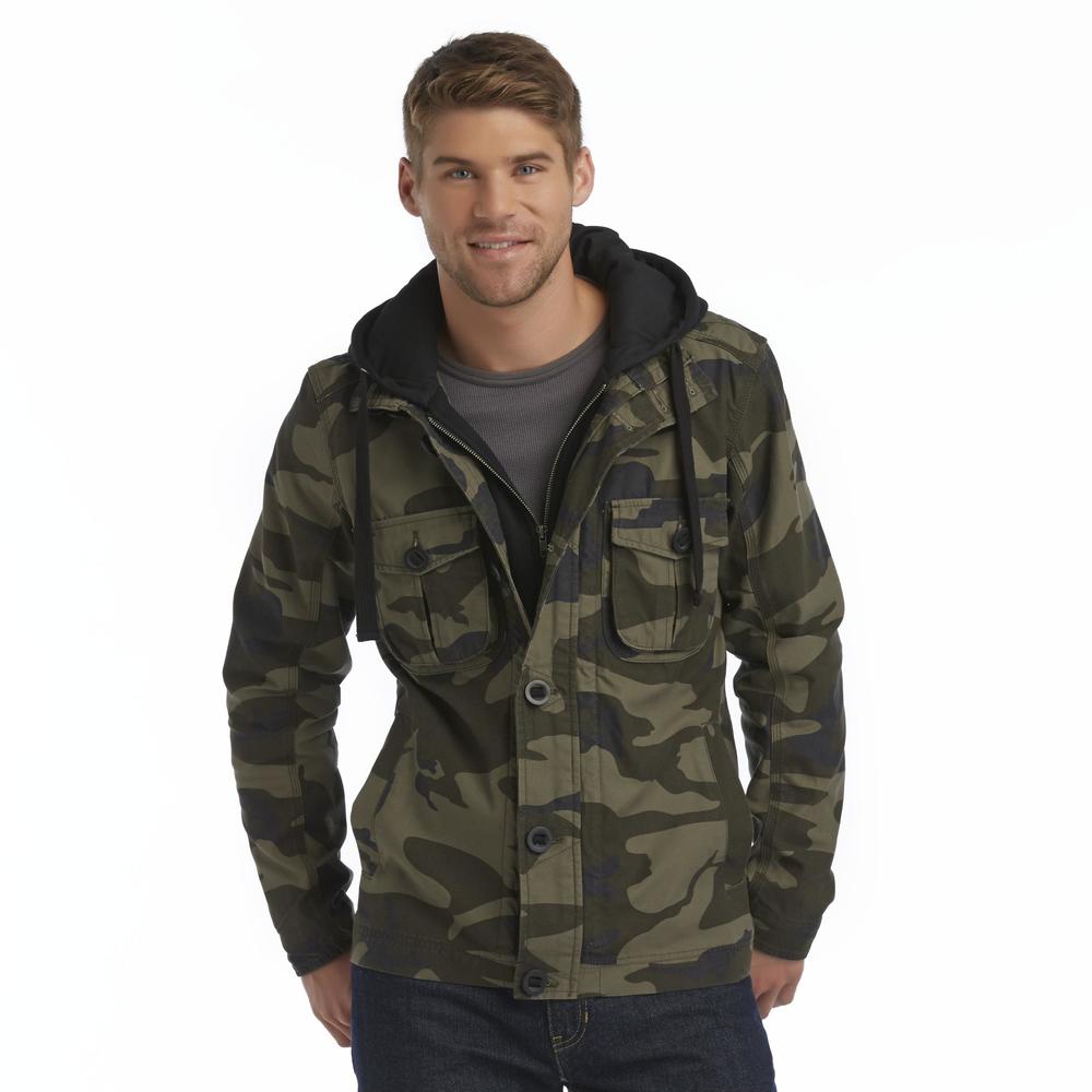 Men's Hooded Military-Inspired Twill Jacket - Camouflage