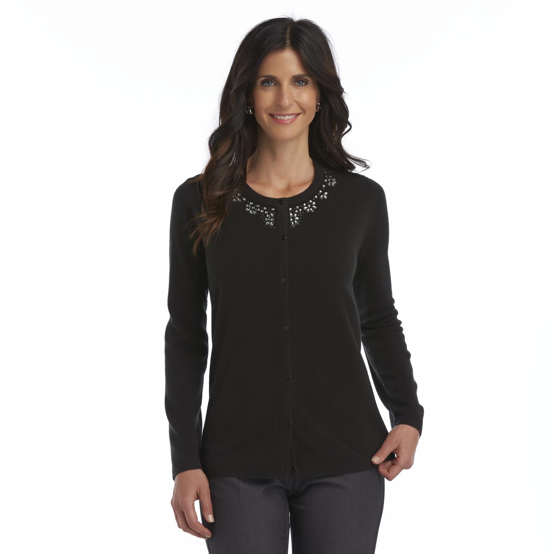 Laura Scott Women's Embellished Cardigan Sweater Rhinestones
