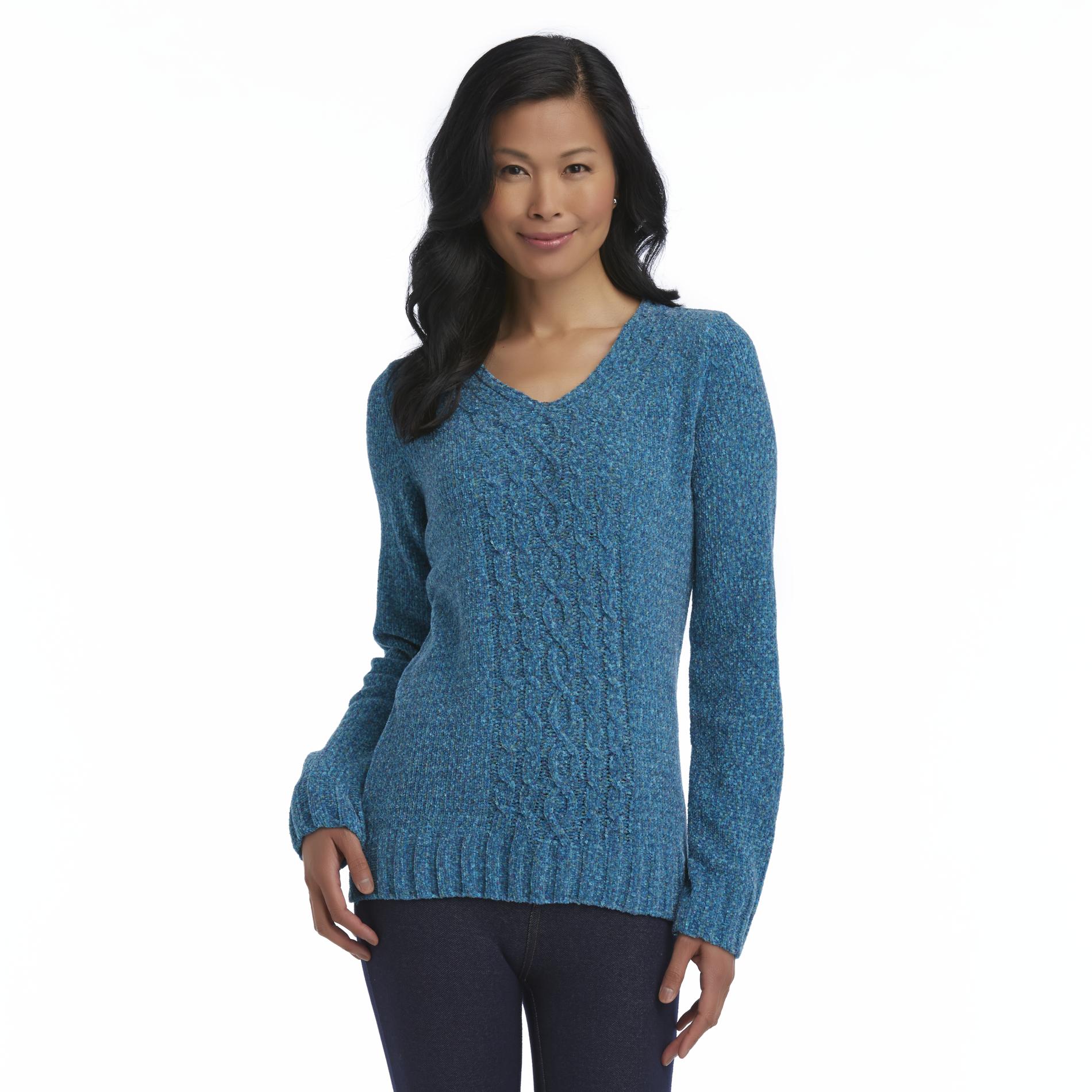 Basic Editions Women's Cable Knit Chenille Sweater