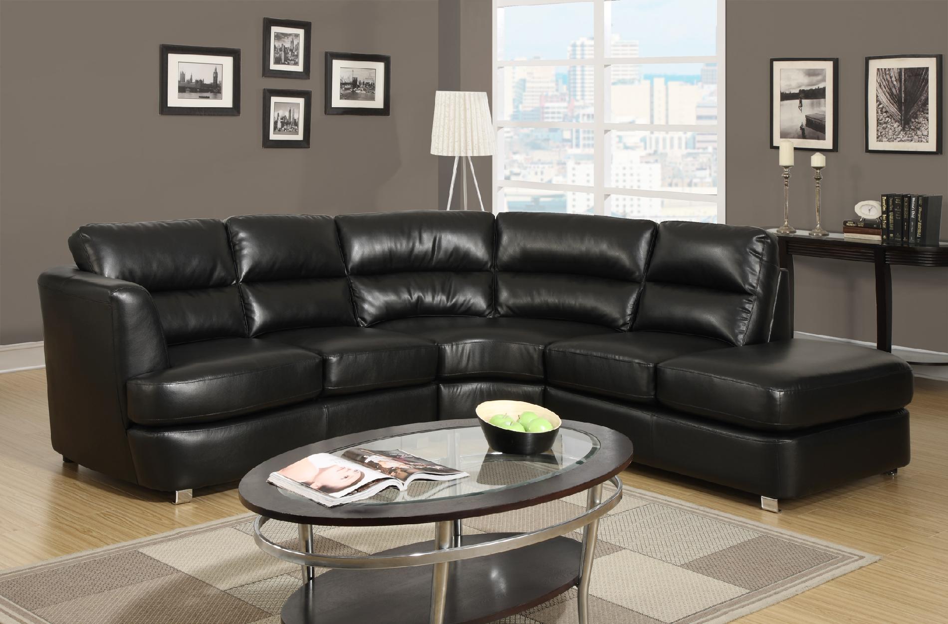 Monarch Specialties SOFA - SECTIONAL / BLACK BONDED LEATHER / MATCH