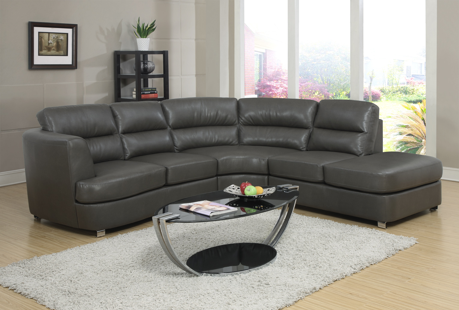 Monarch Specialties SOFA - SECTIONAL / DARK GREY BONDED LEATHER / MATCH