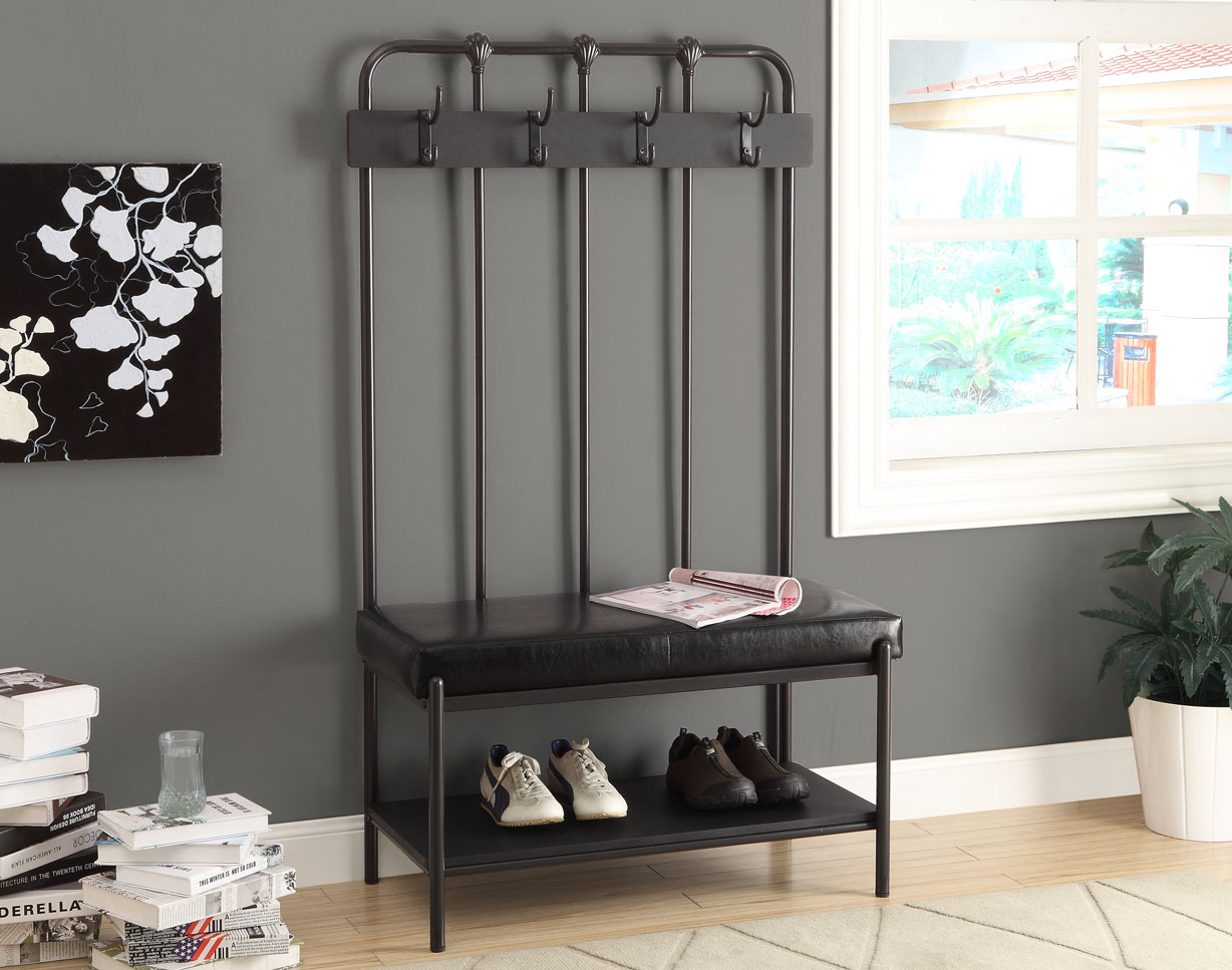 Monarch Specialties BENCH - 60"H / CHARCOAL GREY METAL HALL ENTRY