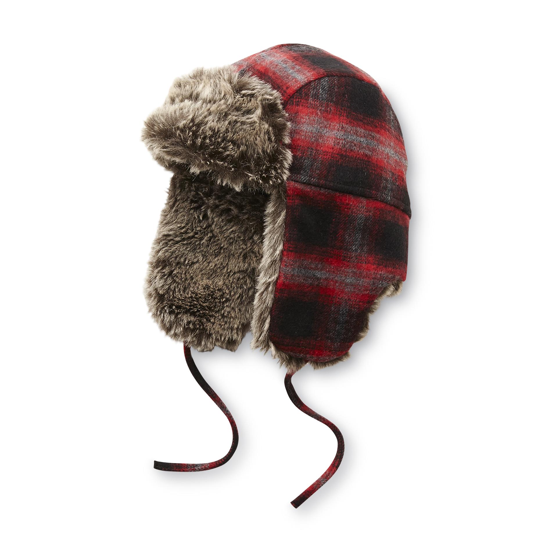 Outdoor Life Men's Plaid Fleece-Lined Hat - Faux Fur Trim
