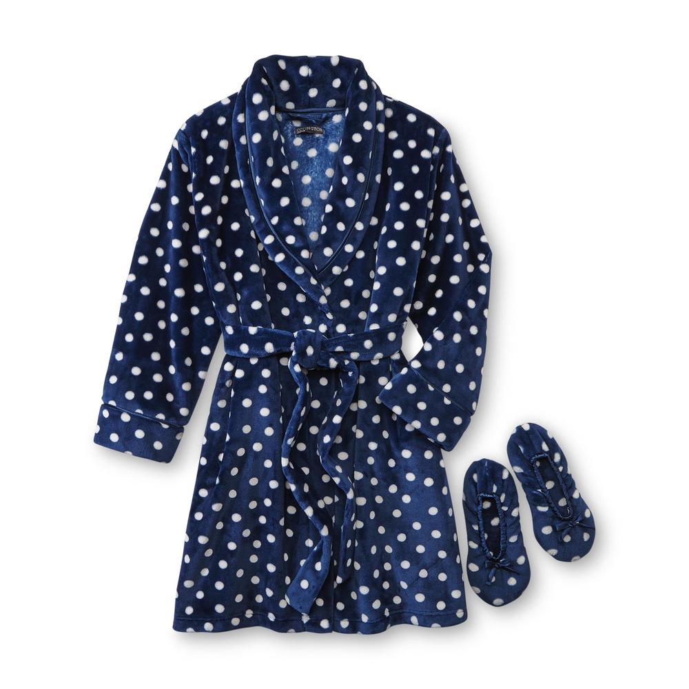 Covington Women's Plush Robe & Slippers - Polka Dot