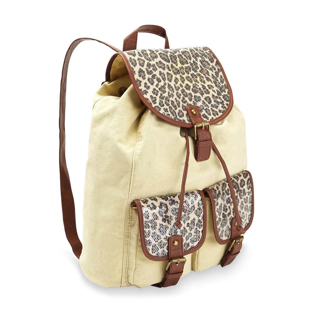 Joe Boxer Junior's Canvas Backpack - Sequined Leopard Print