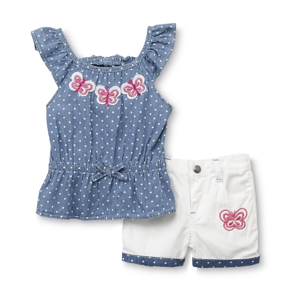 Young Hearts Infant & Toddler Girl's Chambray Top & Shorts - Butterfly