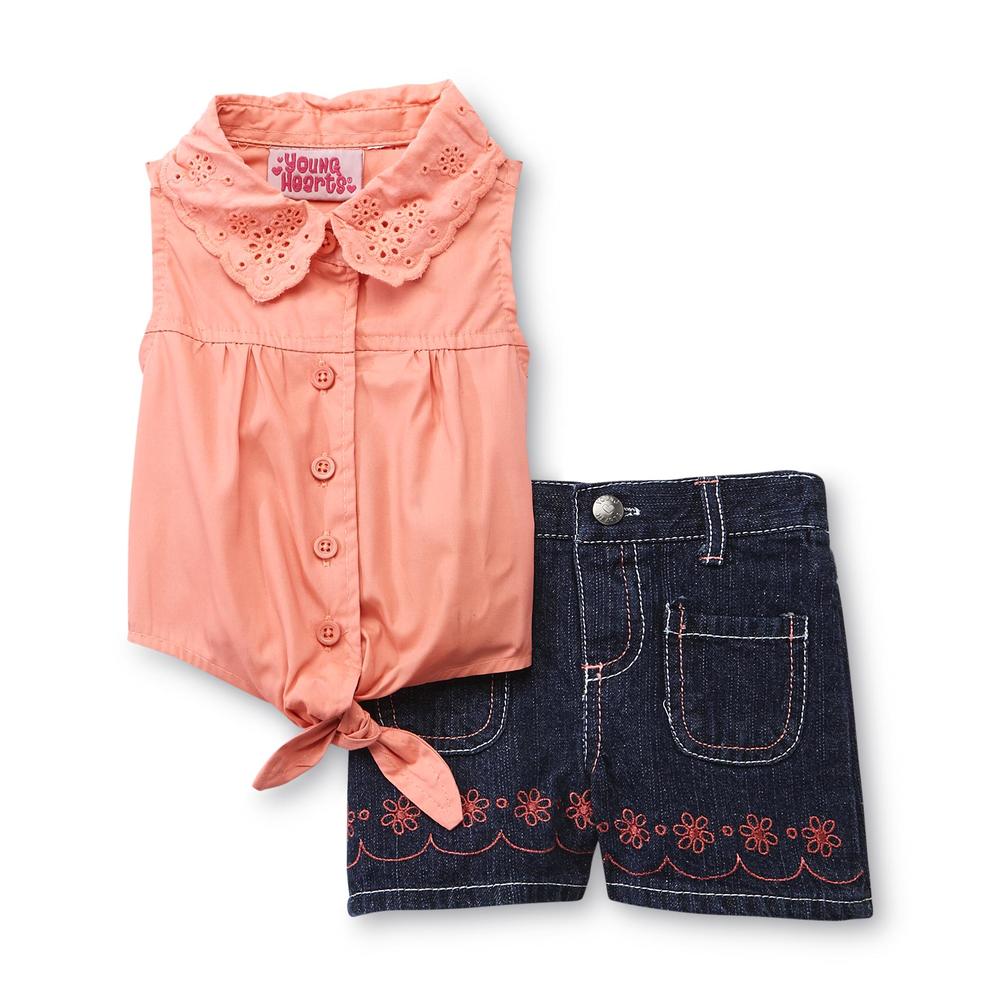 Young Hearts Infant & Toddler Girl's Tie-Front Top & Denim Shorts