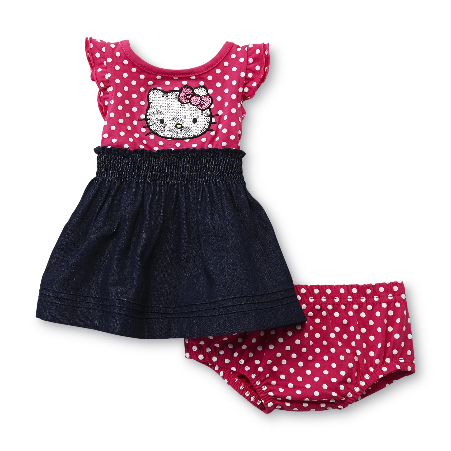 Hello Kitty Infant Girl's Layered-Look Chambray Dress & Diaper Cover - Polka Dot